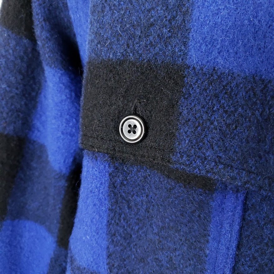 Double Mackinaw Cape Cruiser Jacket Vintage 80s Blue Buffalo Plaid Made In Usa Mens Size Xl by Woolrich - Image 3