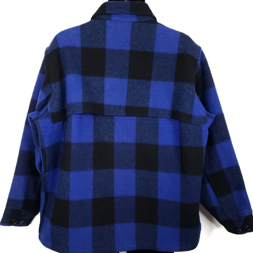 Double Mackinaw Cape Cruiser Jacket Vintage 80s Blue Buffalo Plaid Made In Usa Mens Size Xl by Woolrich - Image 4
