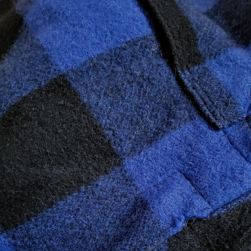 Double Mackinaw Cape Cruiser Jacket Vintage 80s Blue Buffalo Plaid Made In Usa Mens Size Xl by Woolrich - Image 5