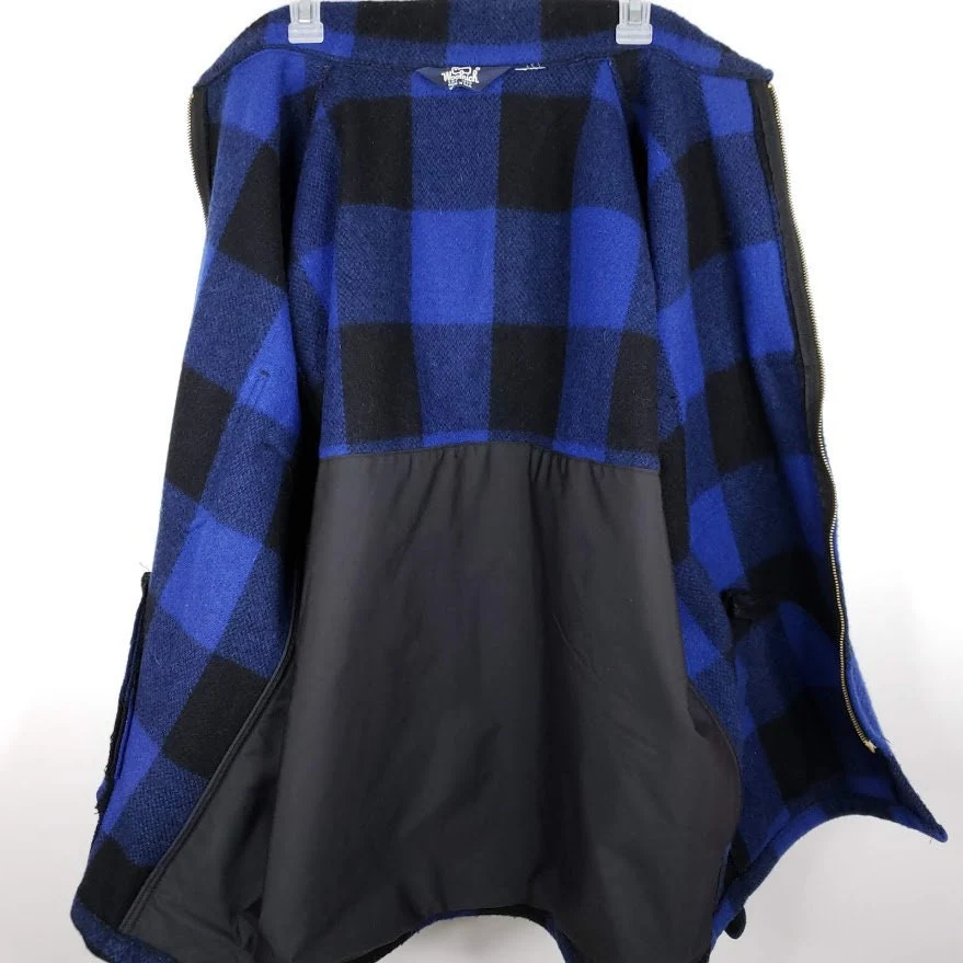 Double Mackinaw Cape Cruiser Jacket Vintage 80s Blue Buffalo Plaid Made In Usa Mens Size Xl by Woolrich - Image 6