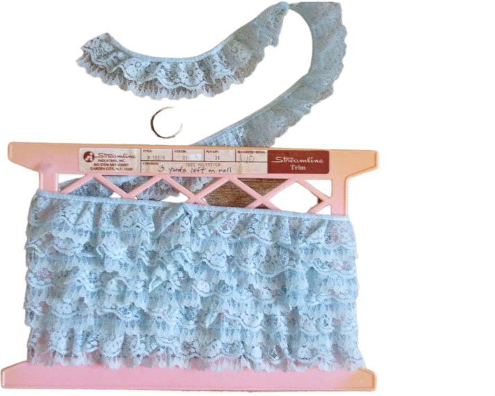 Double Tier Pastel Blue Softly Ruffled Wide Lace Trim 3 Yard Piece Pretty Scalloped Edges On Original Streamline Trim Roll