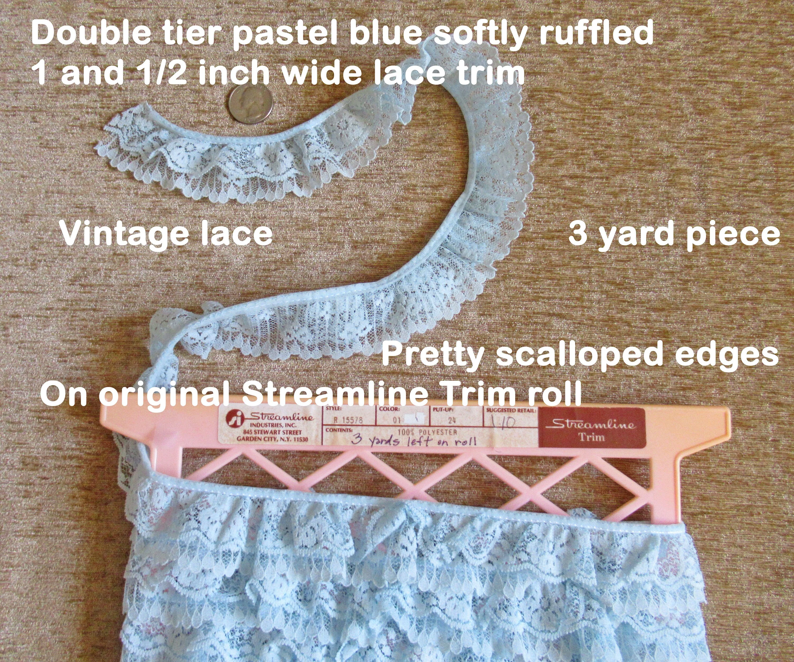 Double Tier Pastel Blue Softly Ruffled Wide Lace Trim 3 Yard Piece Pretty Scalloped Edges On Original Streamline Trim Roll - Image 5
