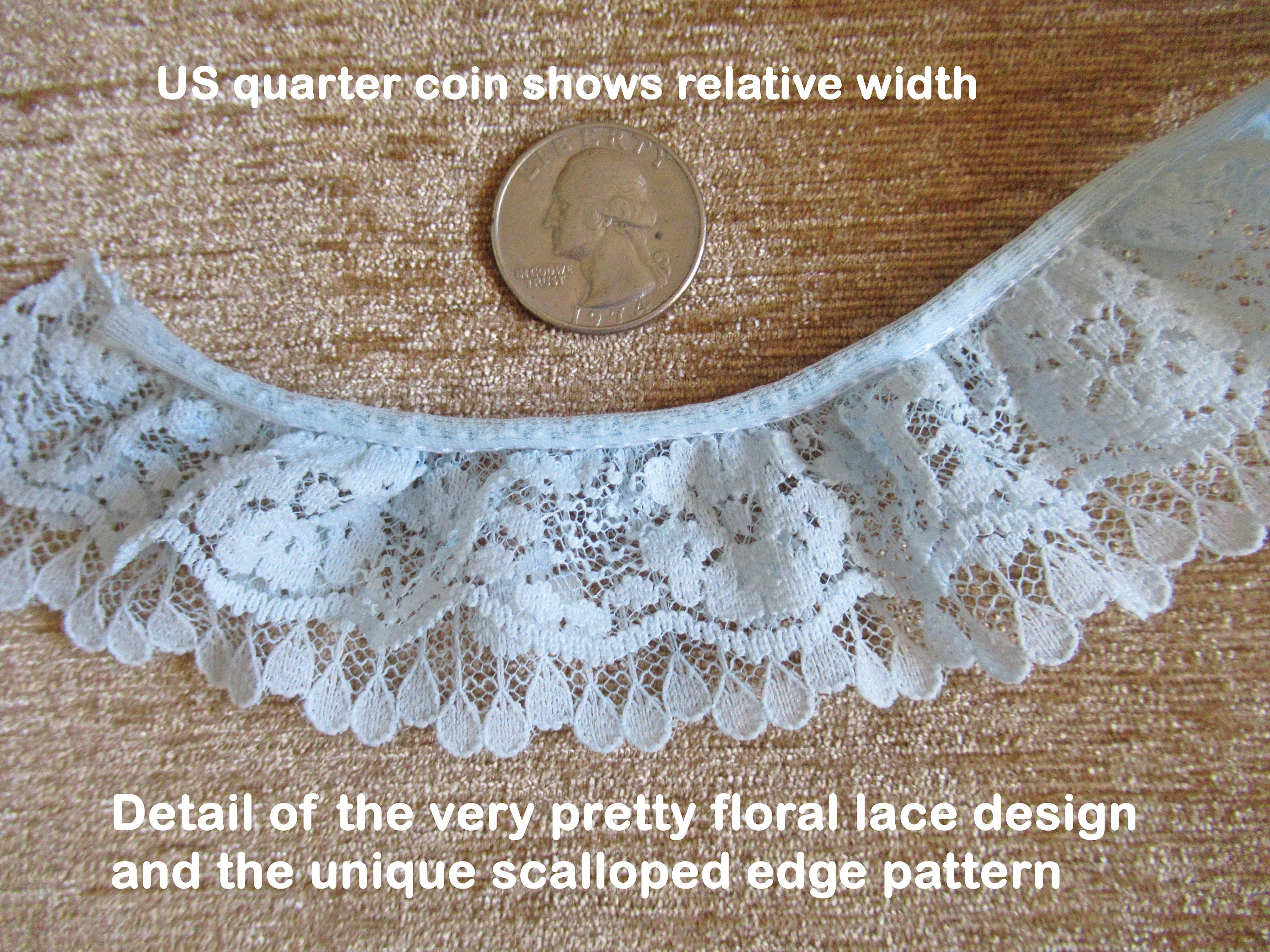 Double Tier Pastel Blue Softly Ruffled Wide Lace Trim 3 Yard Piece Pretty Scalloped Edges On Original Streamline Trim Roll - Image 6