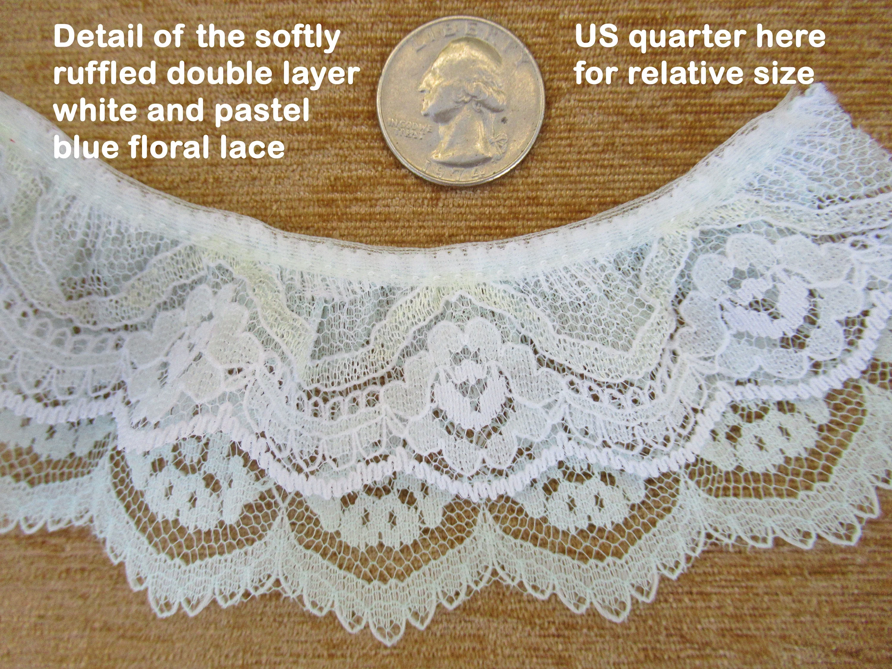 Double Tier White and Pastel Blue Softly Ruffled 2 Wide Lace Trim Pretty and Useful for Trims Dresses Crafts - Image 2