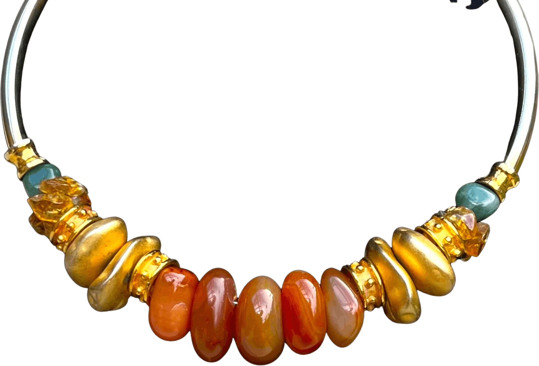 Dramatic Vintage Francesca Romana Choker Necklace 80s 90s Runway Couture Collar Gold Carnelian Citrine Beads by Francesca Romana