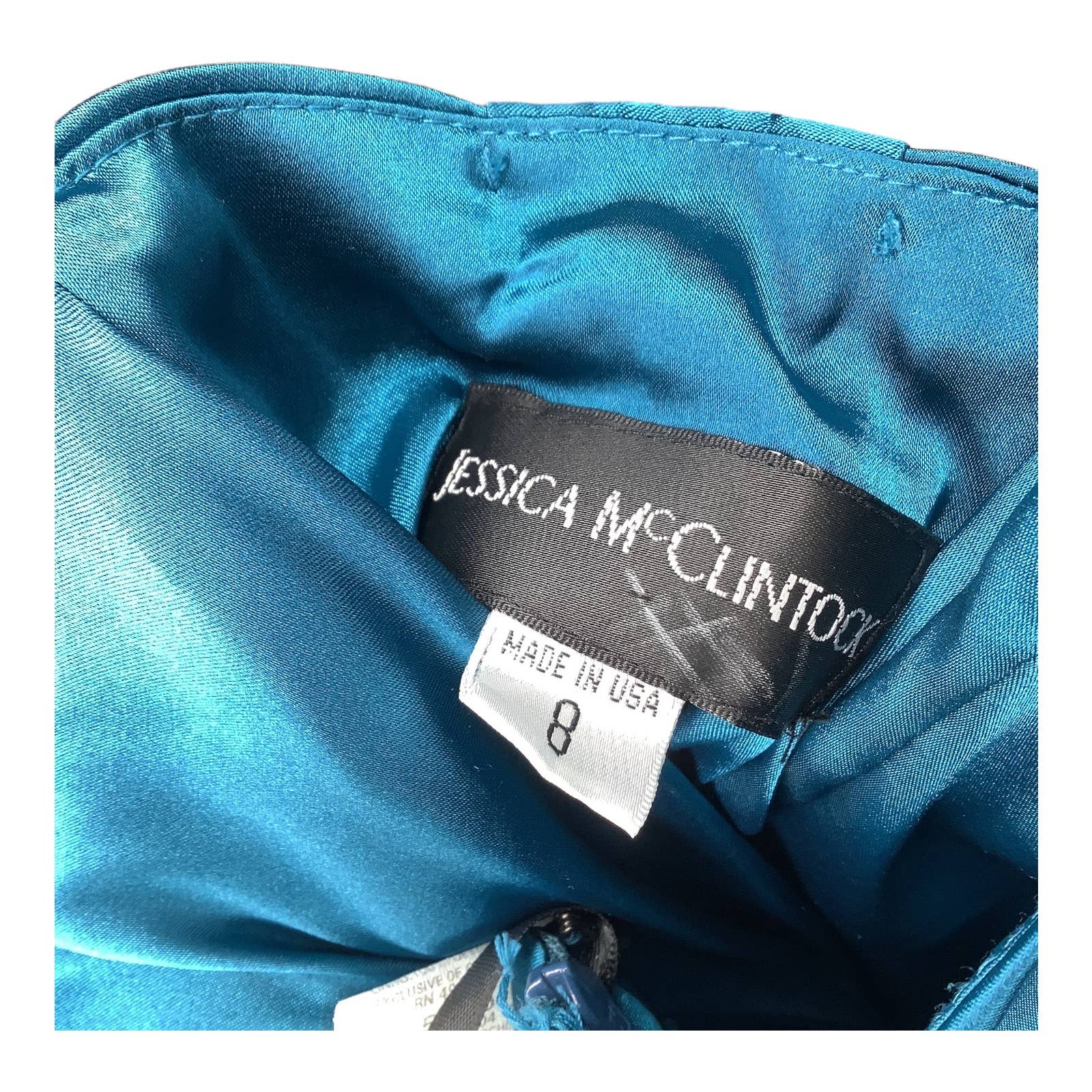 Dress 80s 90s Xs/s Teal Mermaid Ruched Bow Sheath Satin Prom by Jessica McClintock - Image 10