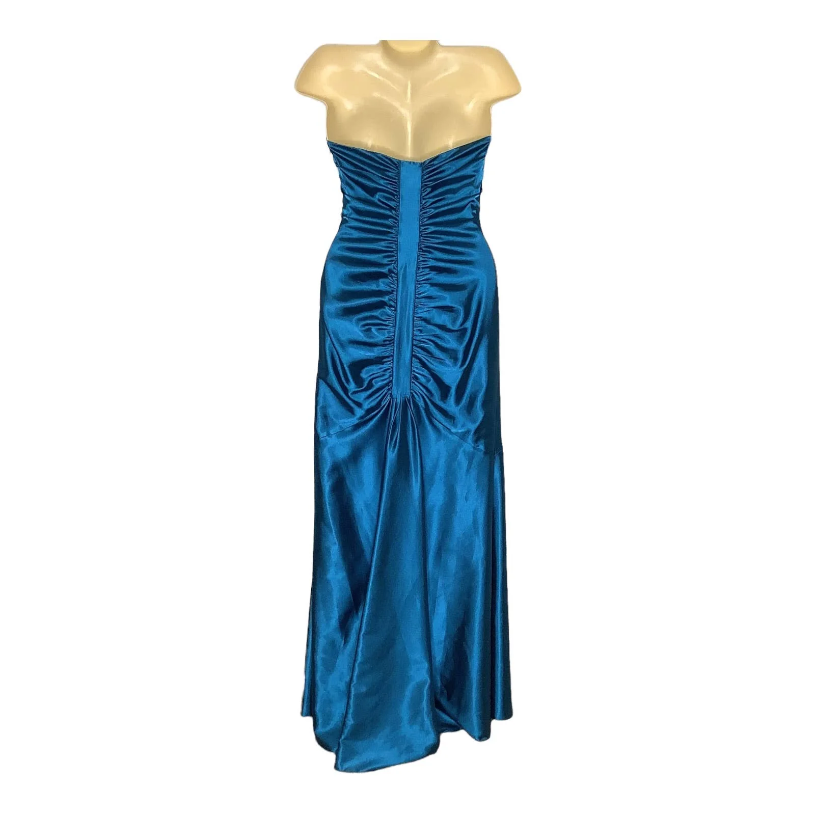 Dress 80s 90s Xs/s Teal Mermaid Ruched Bow Sheath Satin Prom by Jessica McClintock - Image 2