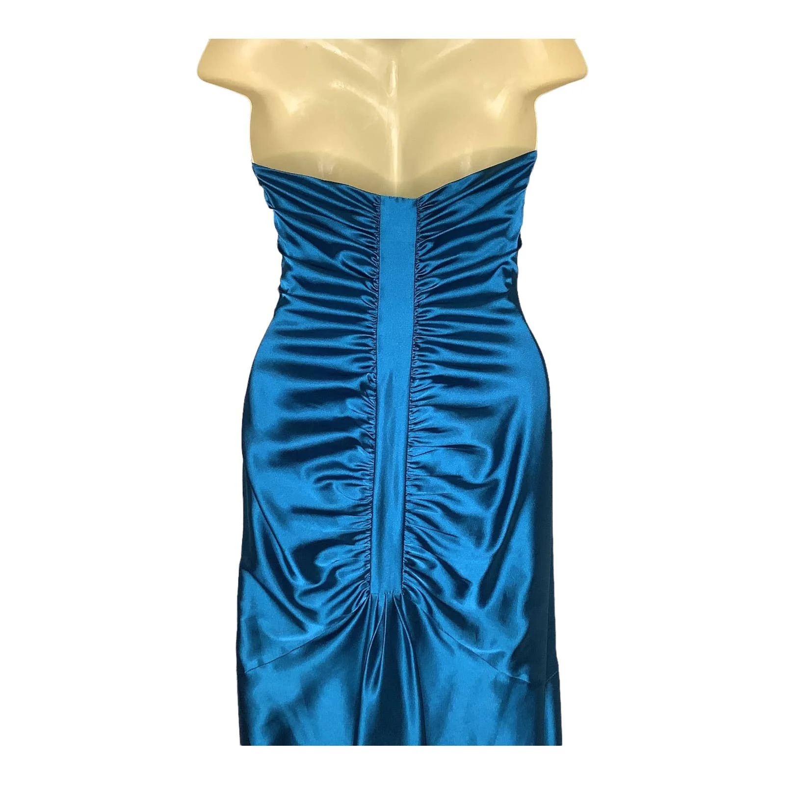 Dress 80s 90s Xs/s Teal Mermaid Ruched Bow Sheath Satin Prom by Jessica McClintock - Image 6