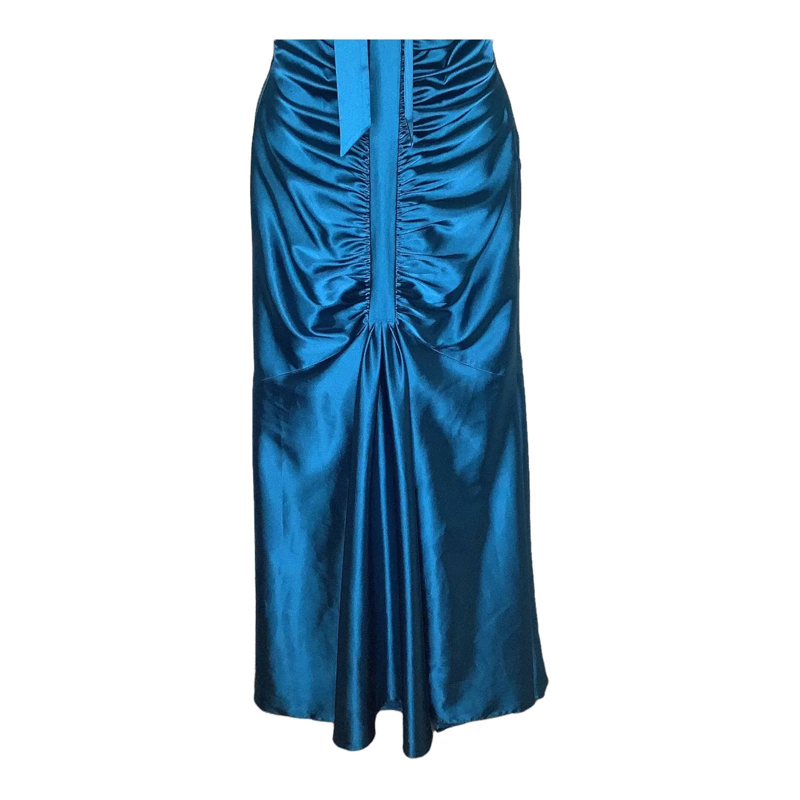 Dress 80s 90s Xs/s Teal Mermaid Ruched Bow Sheath Satin Prom by Jessica McClintock - Image 8