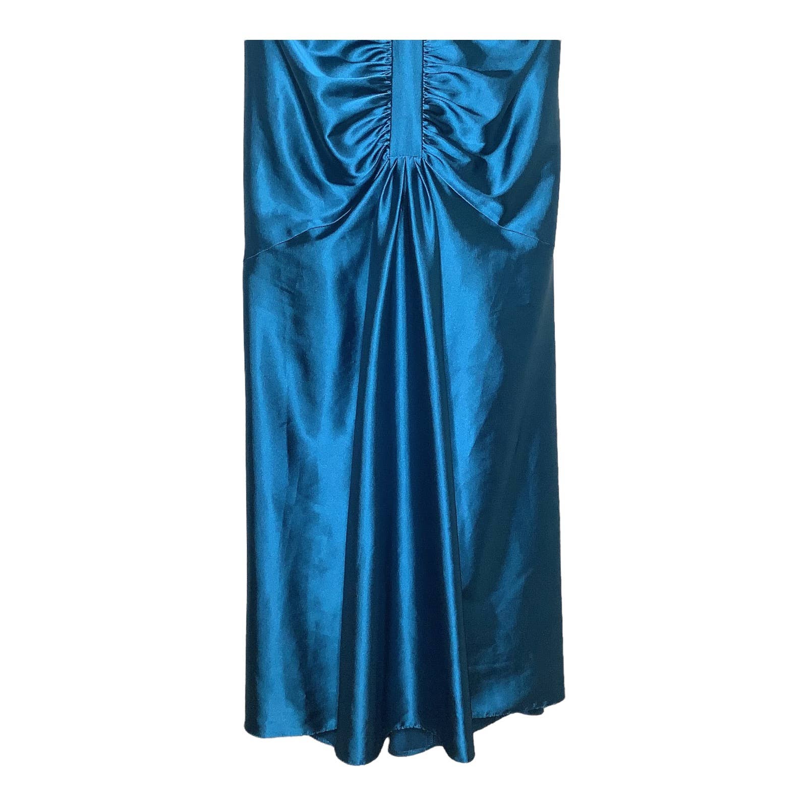 Dress 80s 90s Xs/s Teal Mermaid Ruched Bow Sheath Satin Prom by Jessica McClintock - Image 9
