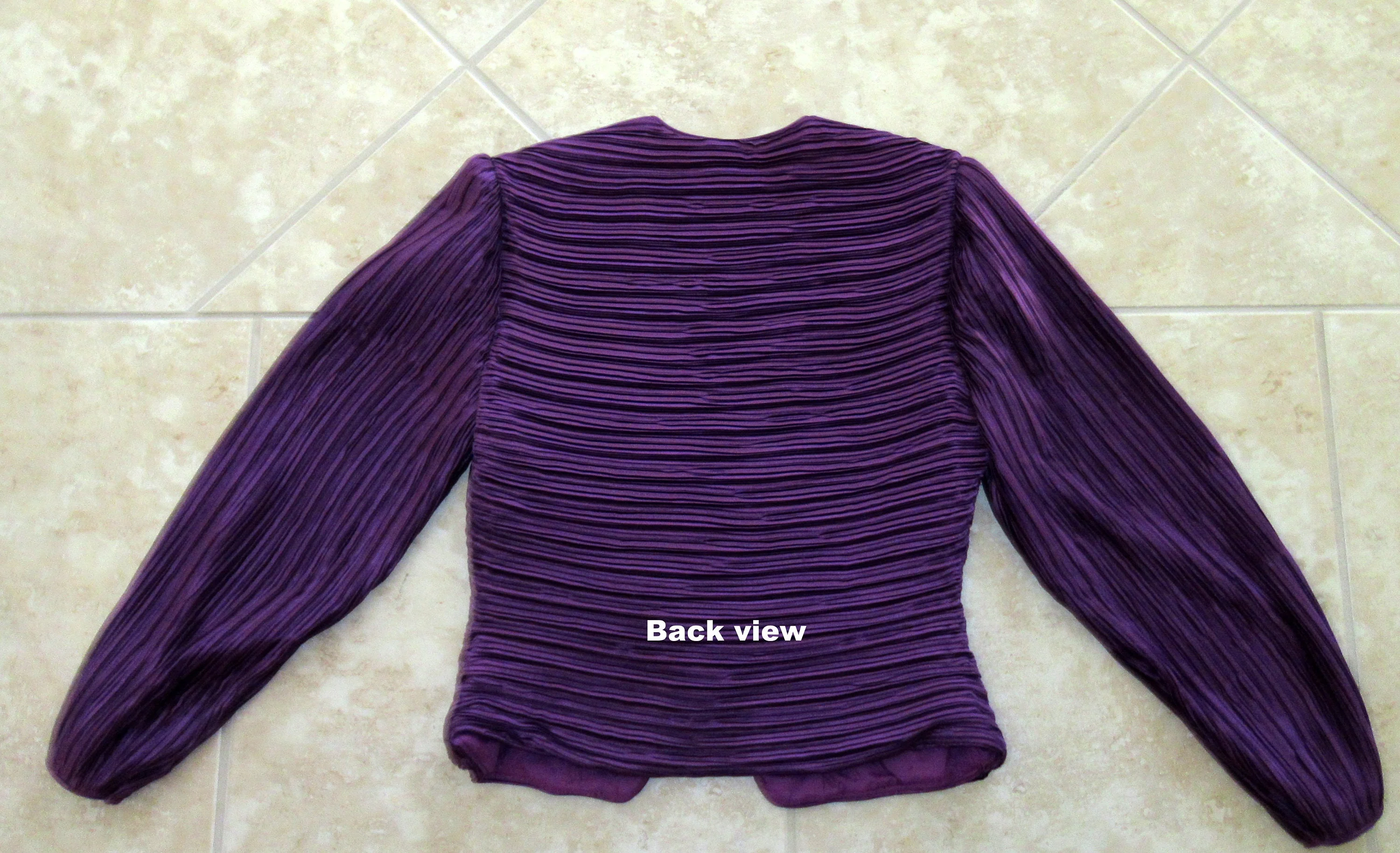 Dressy Top George F Couture Purple Double Breasted Fortuny Pleated Rare Puffed Sleeves Padded Shoulder Vneckline by George F Couture - Image 10