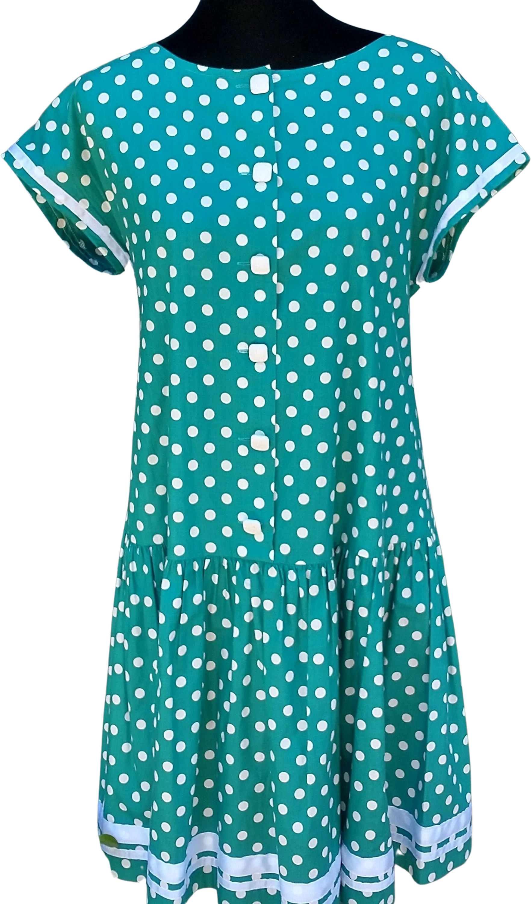 Drop Waist Dress Green and White Polka Dot Summer Dress Cotton Great Britian by Laura Ashely