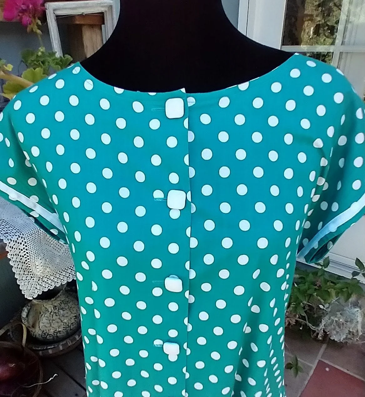 Drop Waist Dress Green and White Polka Dot Summer Dress Cotton Great Britian by Laura Ashely - Image 3