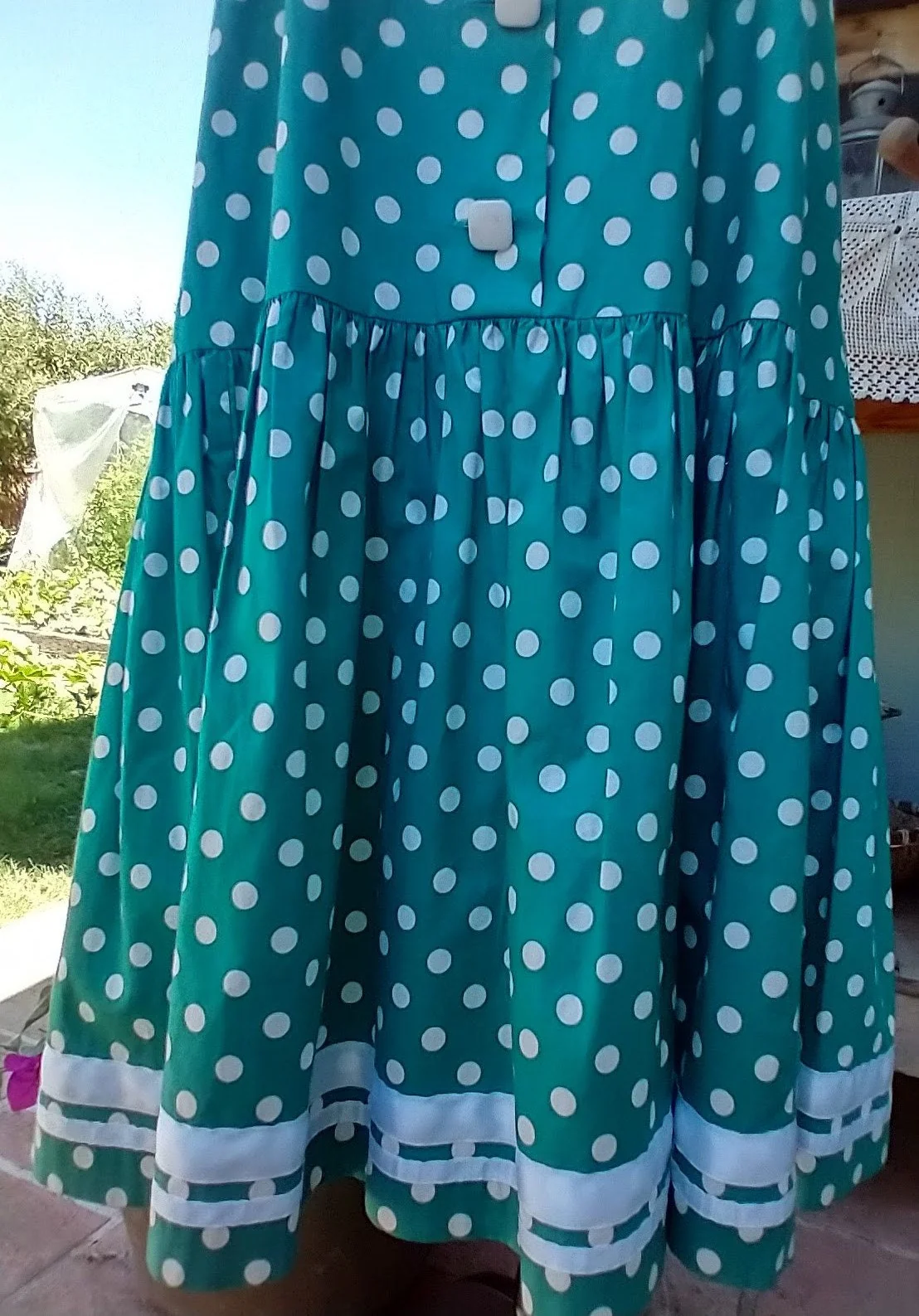 Drop Waist Dress Green and White Polka Dot Summer Dress Cotton Great Britian by Laura Ashely - Image 6