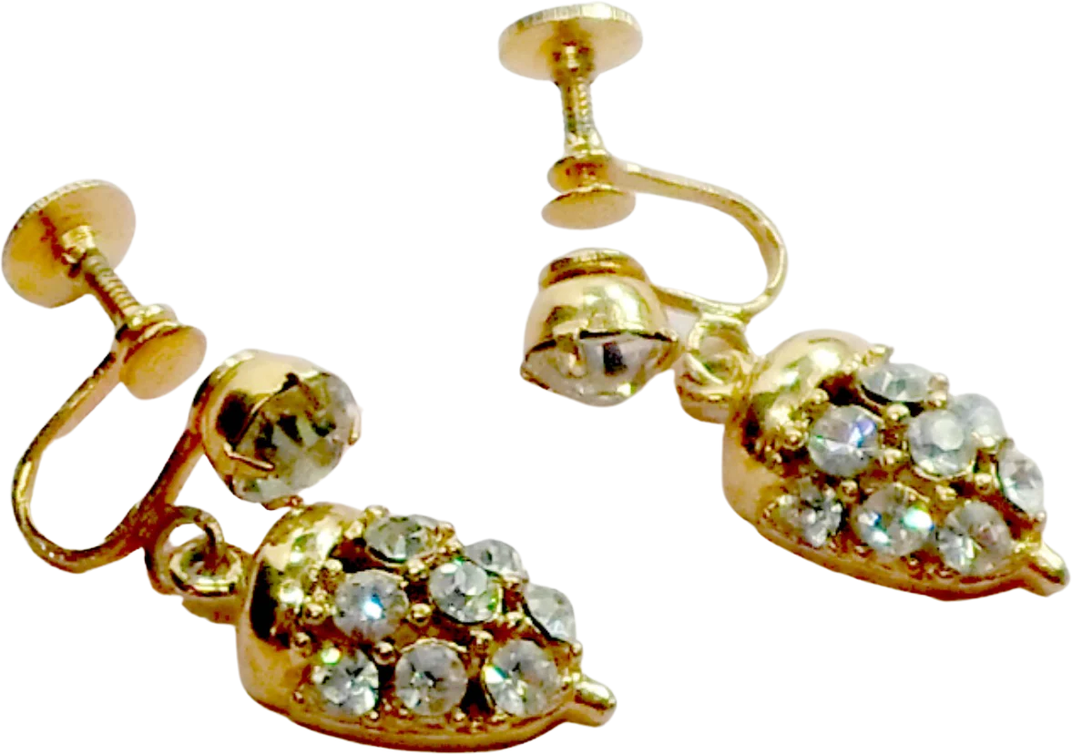 Earrings Acorn Shape Screw Back Faux Rhinestones - Image 2