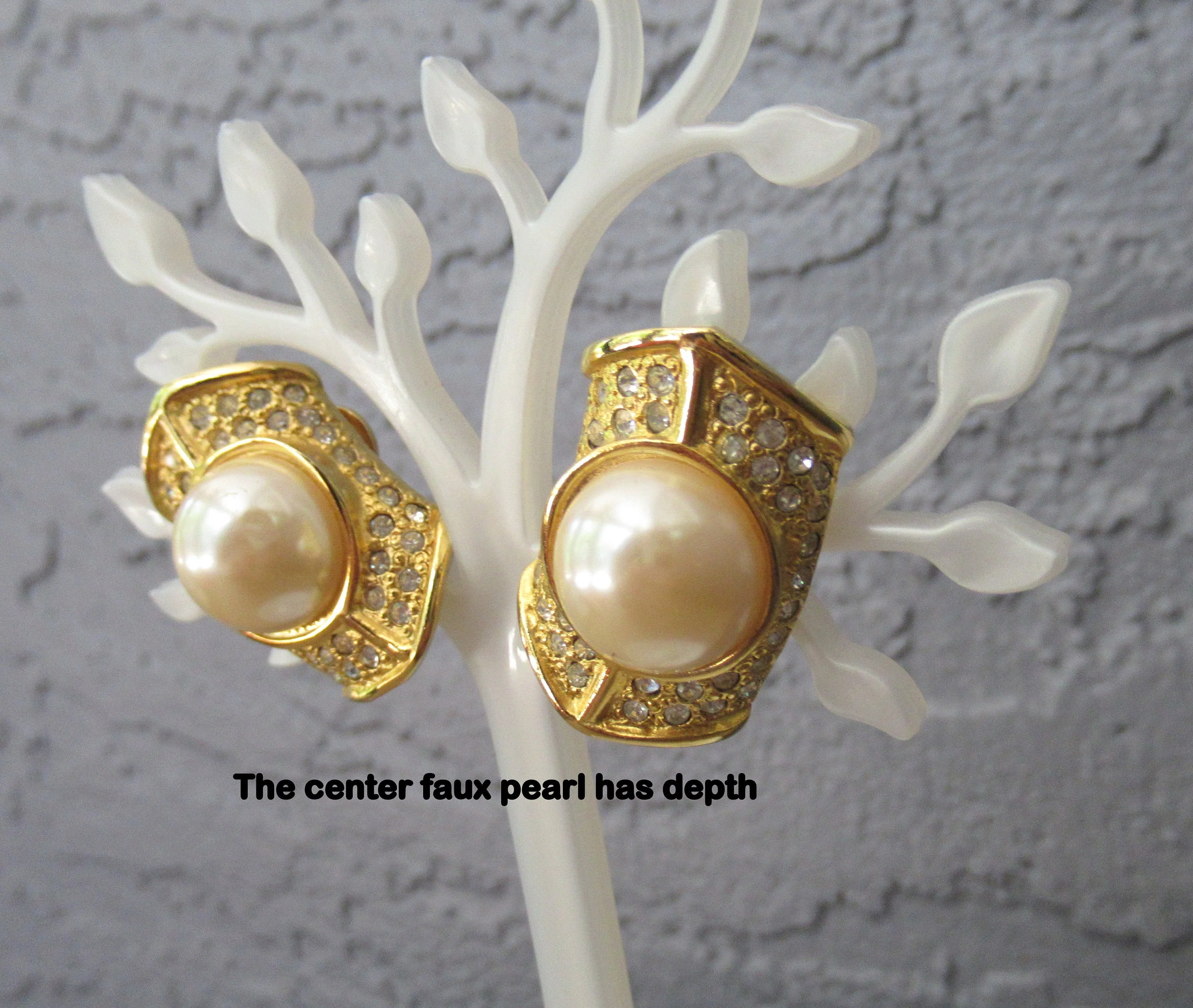 Earrings Clip Back, Pearl/rhinestones, Faux White Pearl and Rhinestones, Comfort Clip, 80s Vtg, Dressy, Unsigned, Just Over 1 Inch Long - Image 7