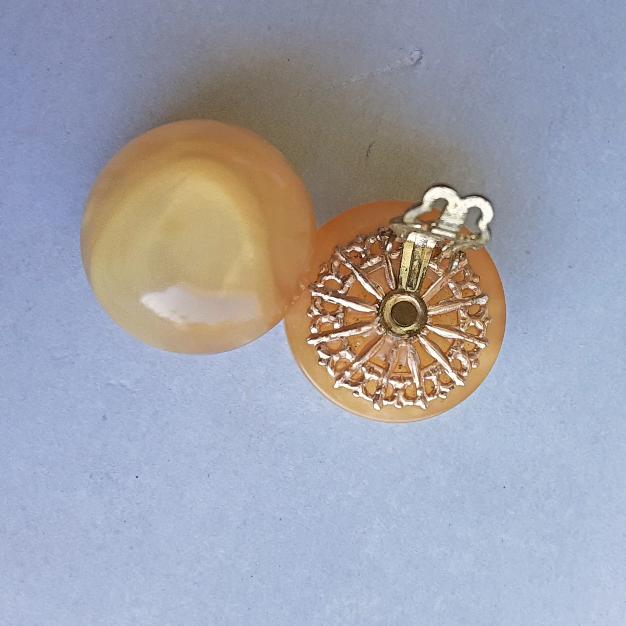 Earrings Clip On Butterscotch Yellow Domed Japan - Image 5