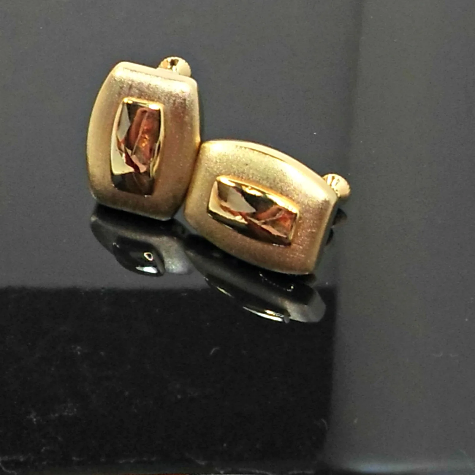 Earrings Clip On Rectangles Shiny With Satin Edge By Napier - Image 3