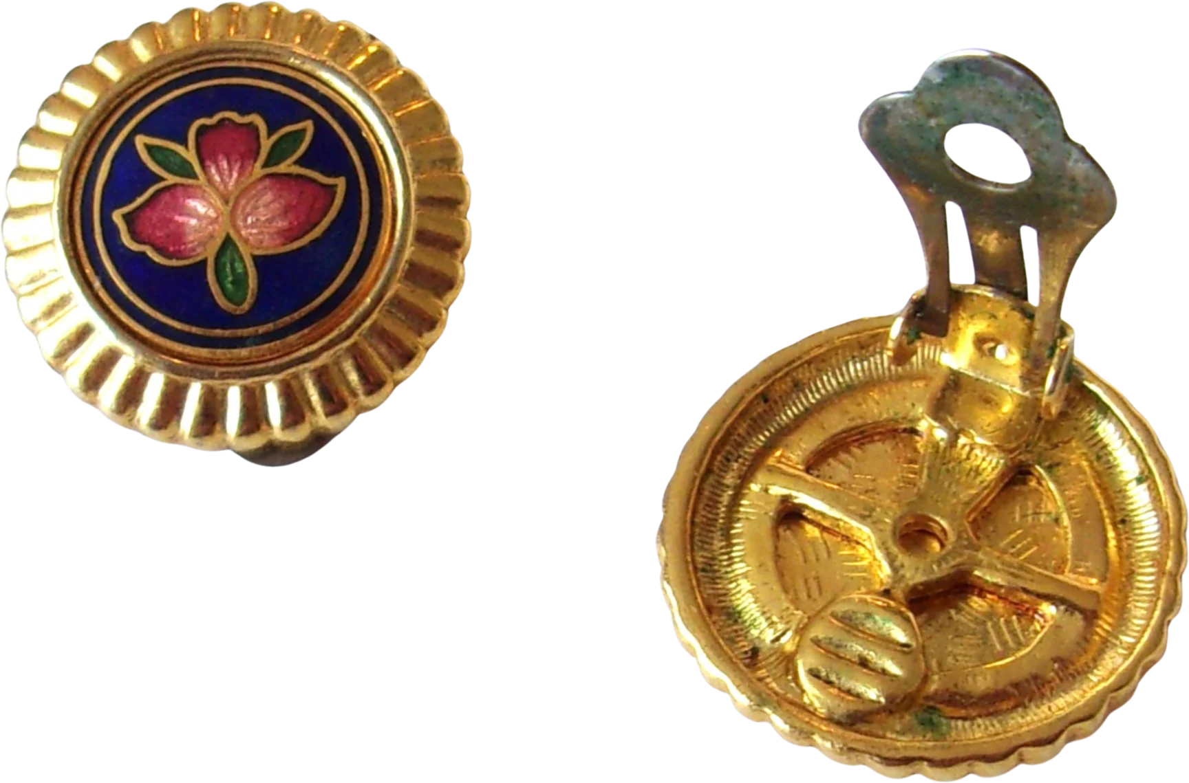Earrings Cloisonne Flower Ridge Edge Clip On - Image 2
