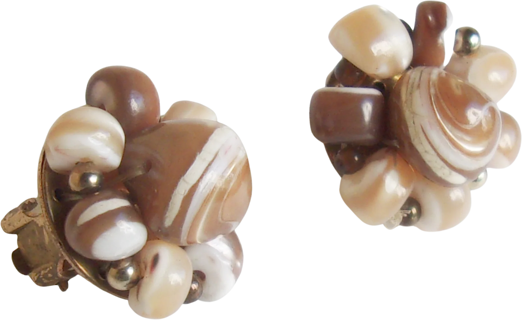 Earrings Cluster Clip On Shell Beads