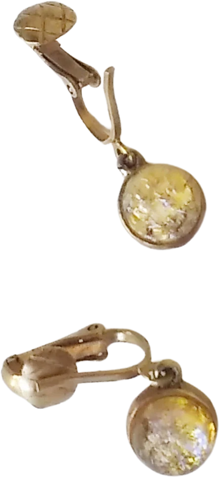 Earrings Confetti Faux Opal Dangle Goldtone Clipon