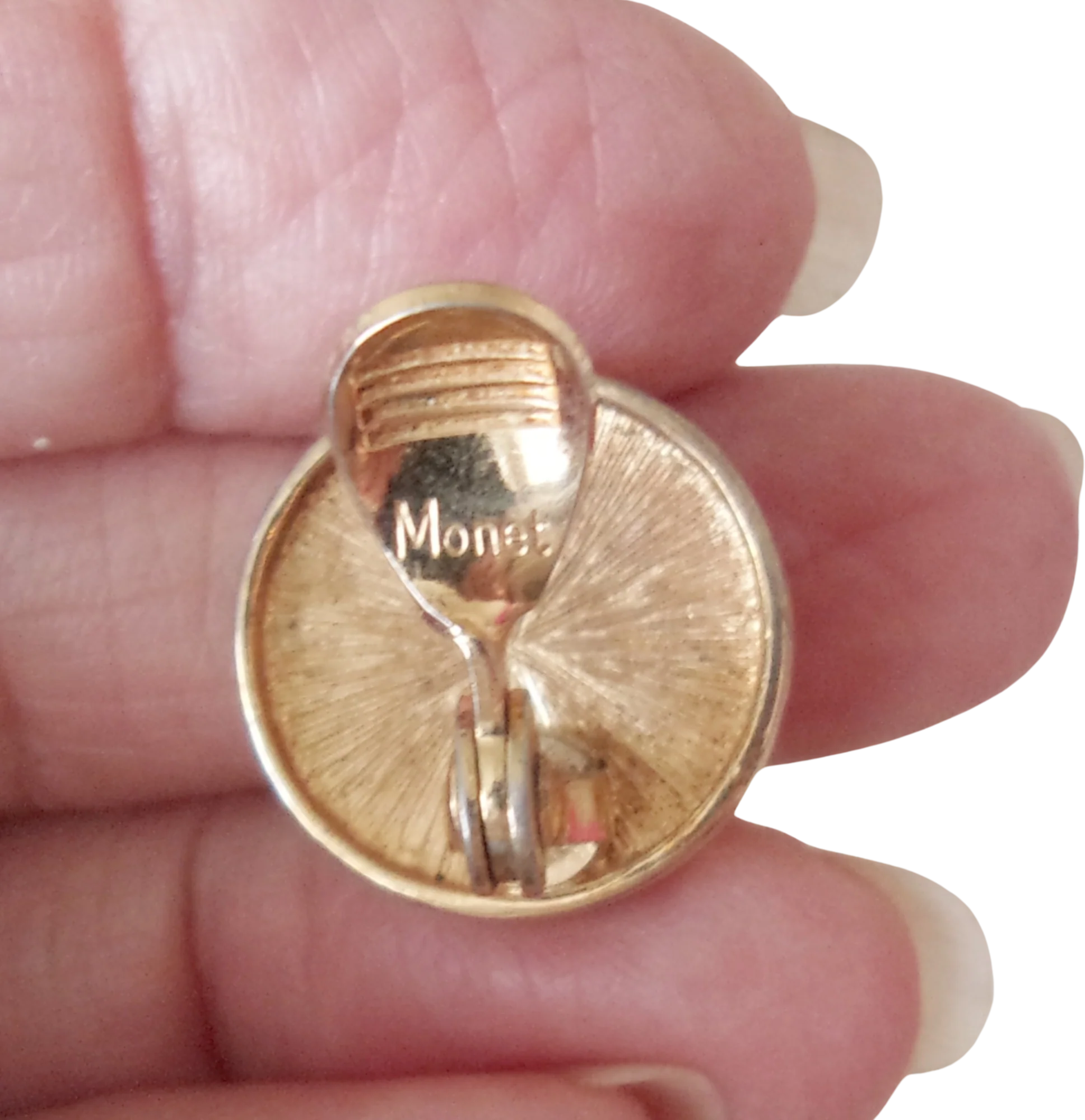 Earrings Cream Enamel Round Goldtone Clip On By Monet - Image 2