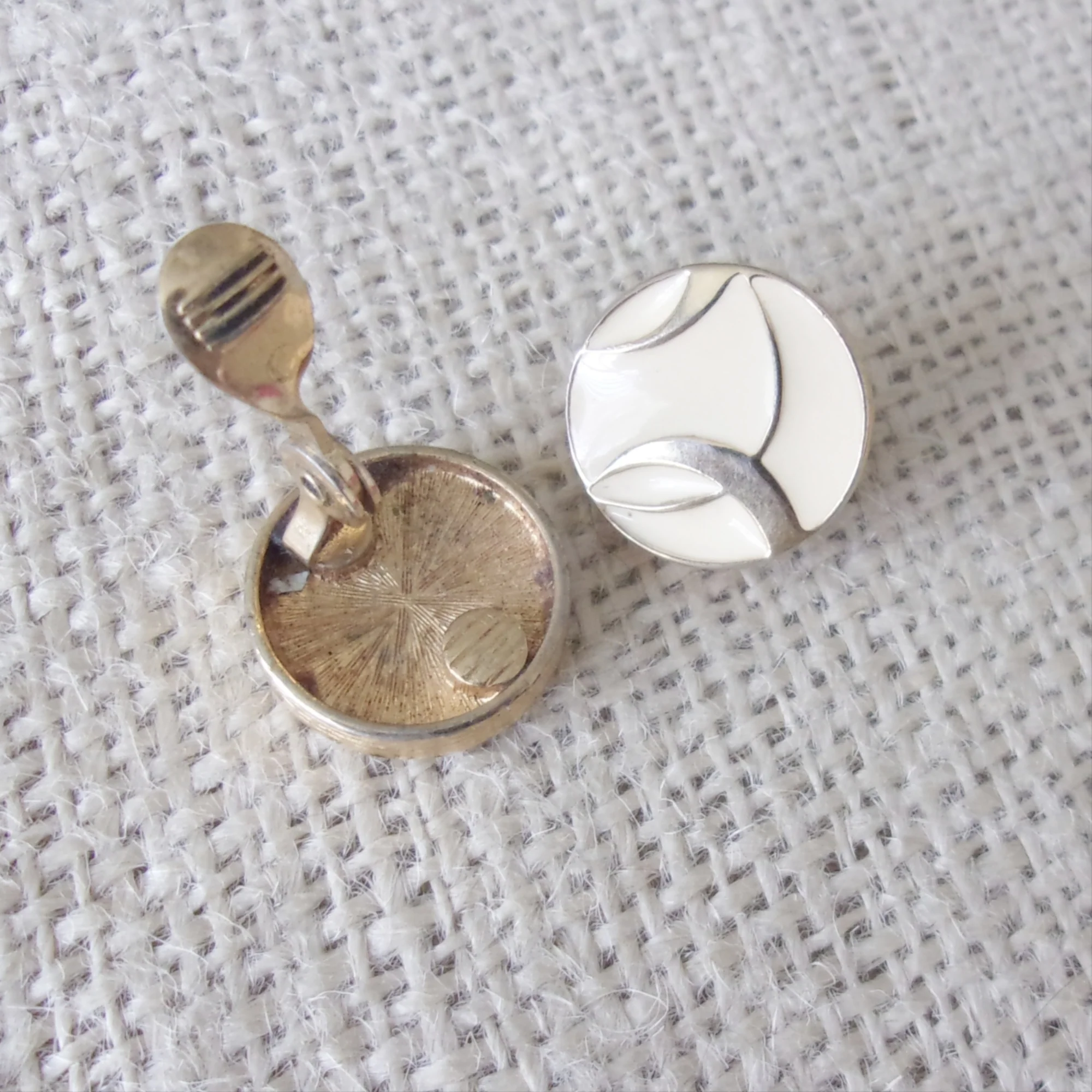 Earrings Cream Enamel Round Goldtone Clip On By Monet - Image 4
