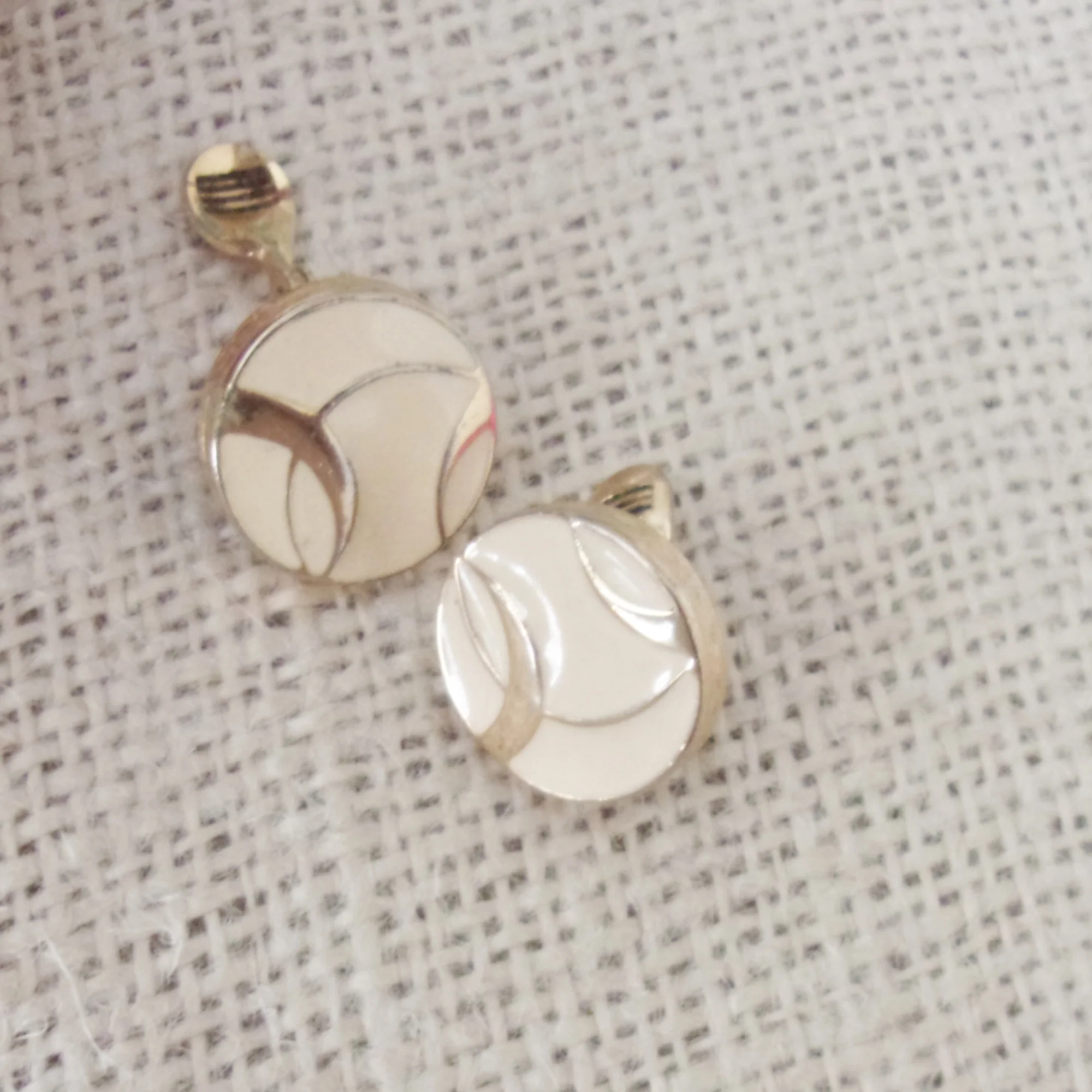 Earrings Cream Enamel Round Goldtone Clip On By Monet - Image 5
