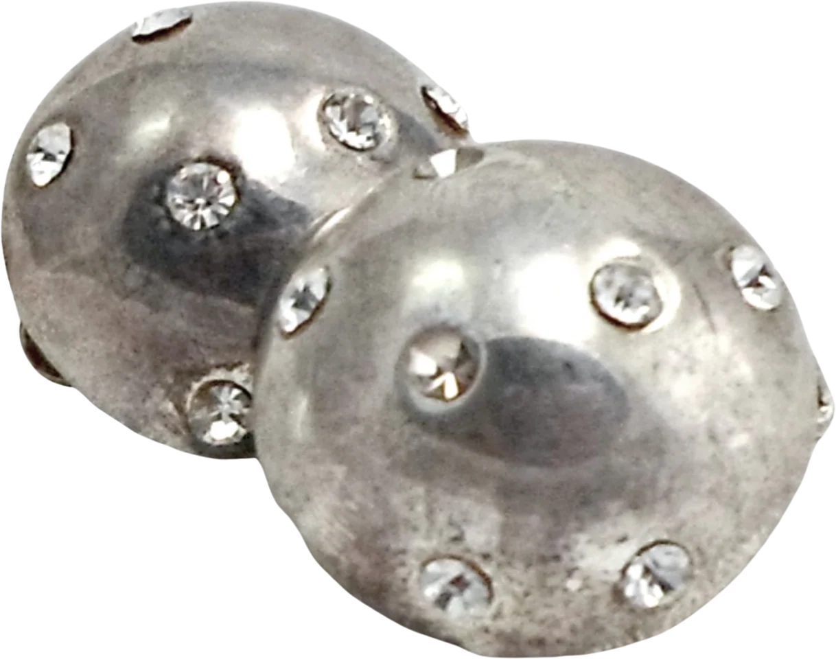 Earrings Domed Silvery Embedded Crystals Clip On