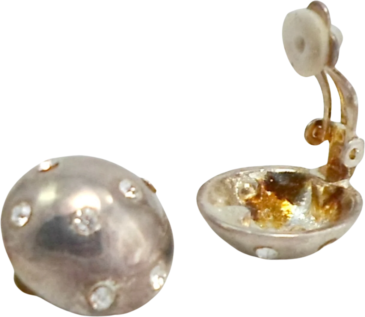Earrings Domed Silvery Embedded Crystals Clip On - Image 2