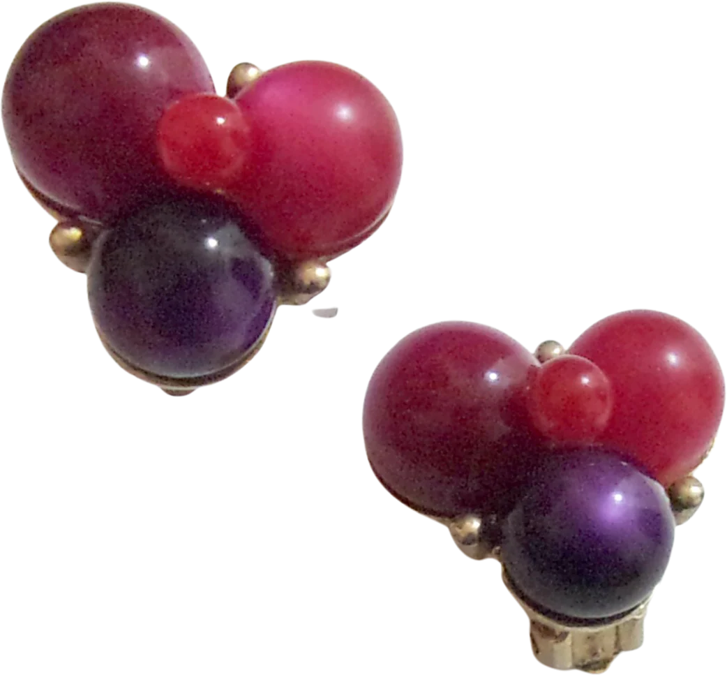 Earrings Fat Cranberry Grape Raspberry Clip On By Coro