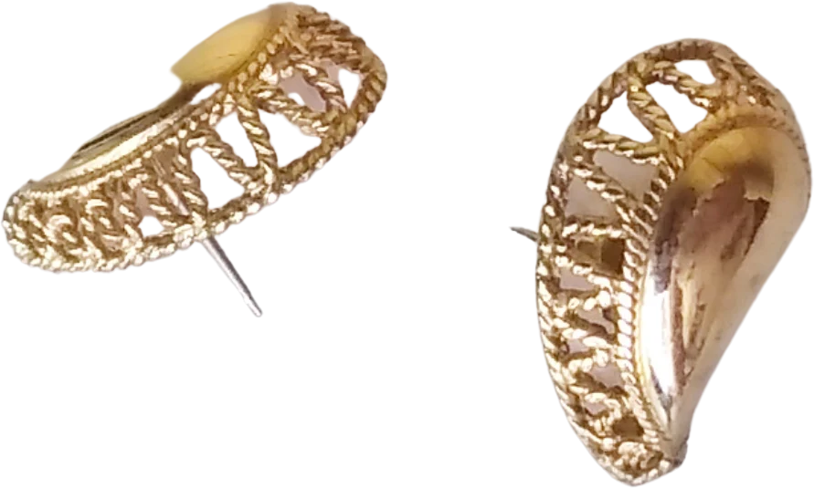 Earrings Goldtone Teardrop Faux Filigree Pierced - Image 2