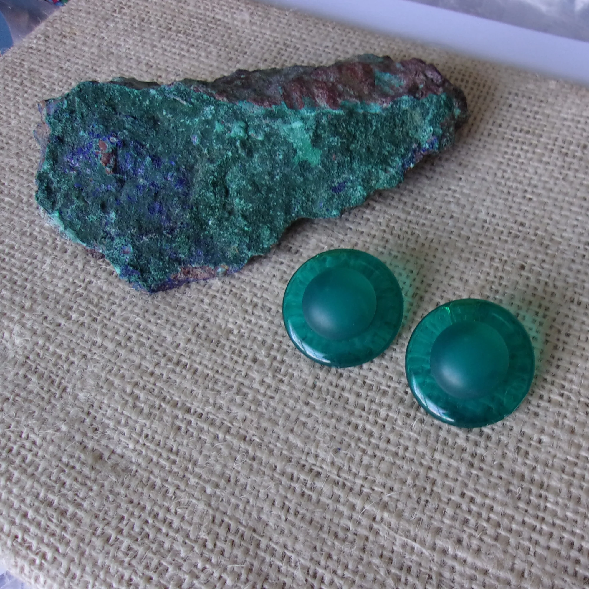 Earrings Green Matte Lucite Sombrero Shape Clip On - Image 3