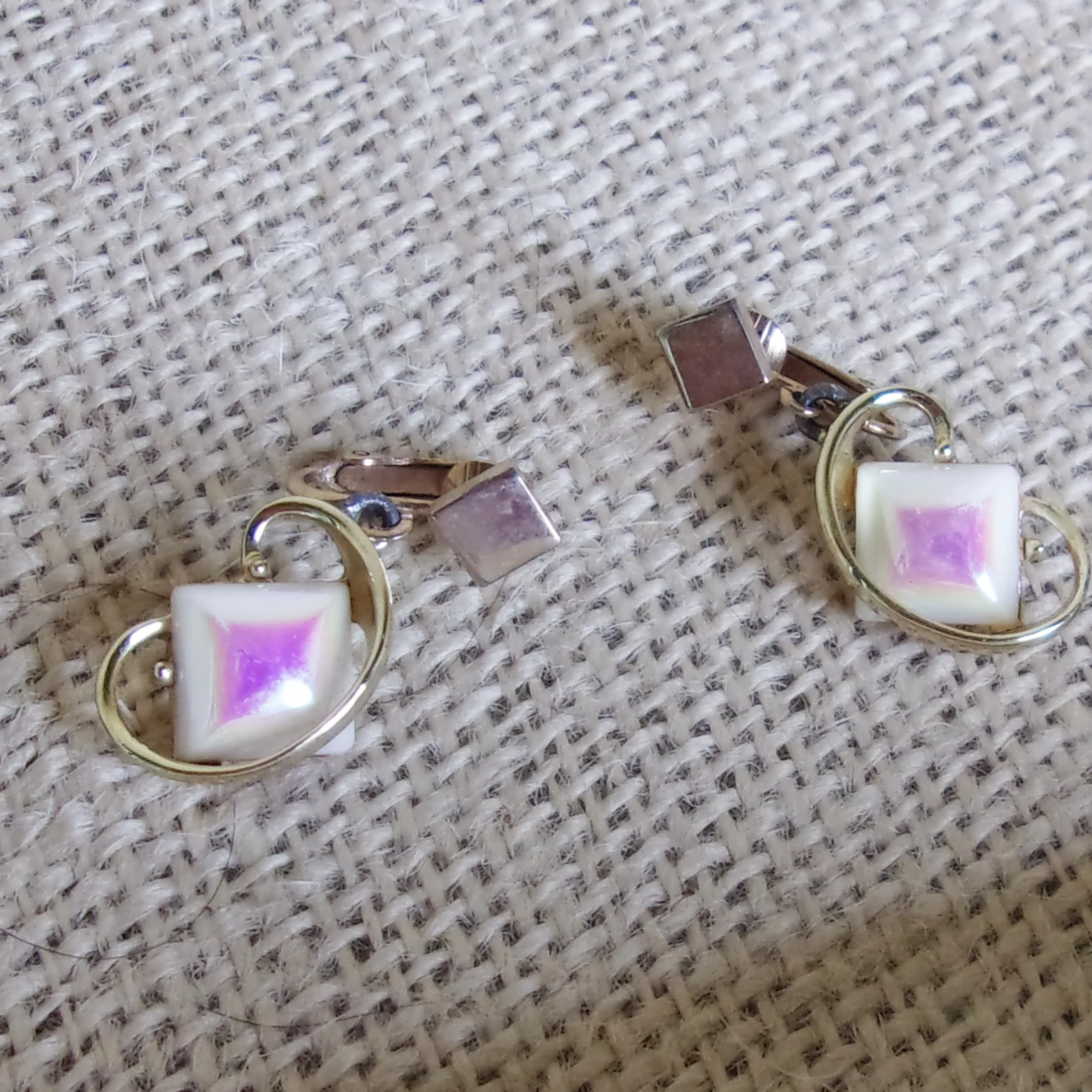 Earrings Iridescent White Pillow Dangles Clip On - Image 4
