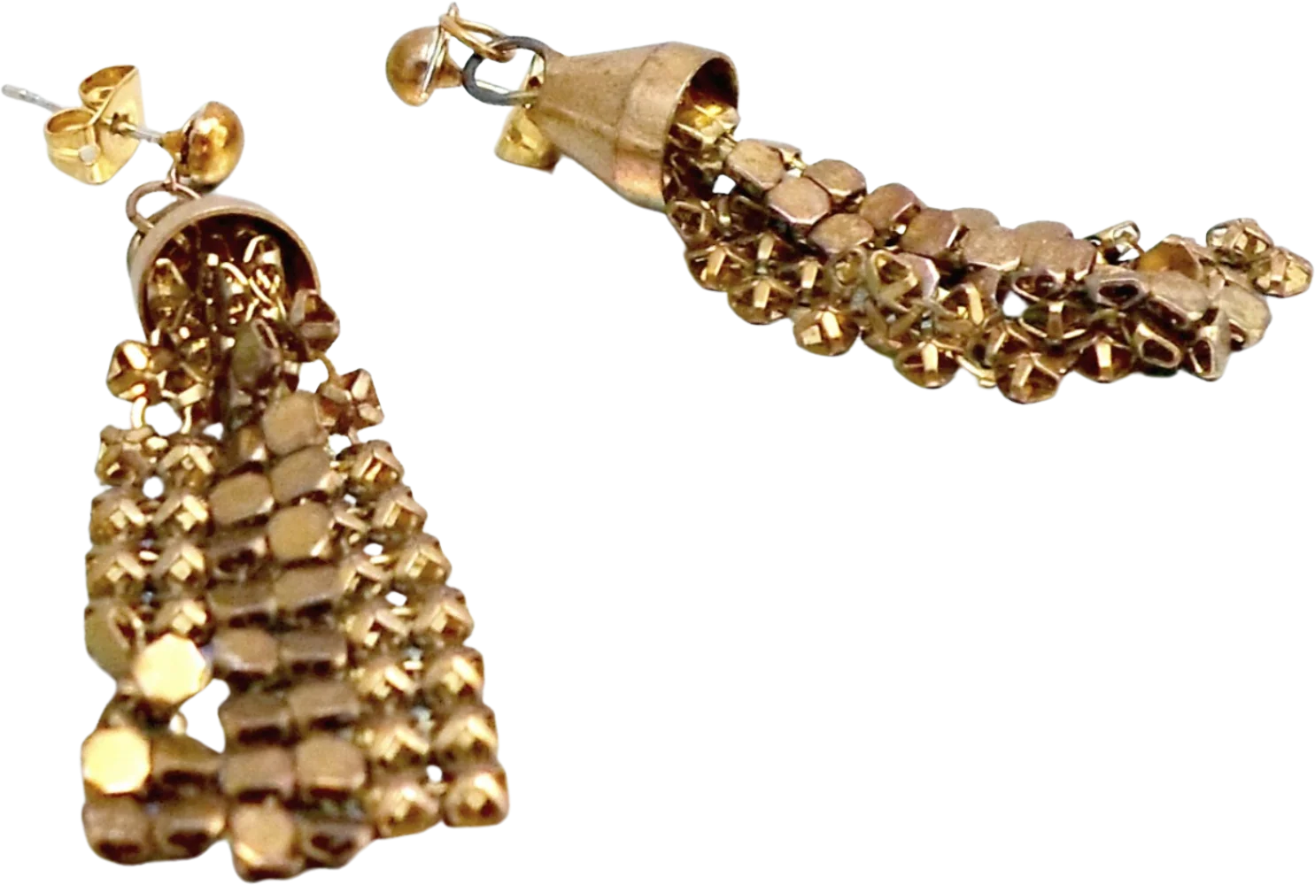 Earrings Mesh Fringe Dangle Bronzetone Pierced