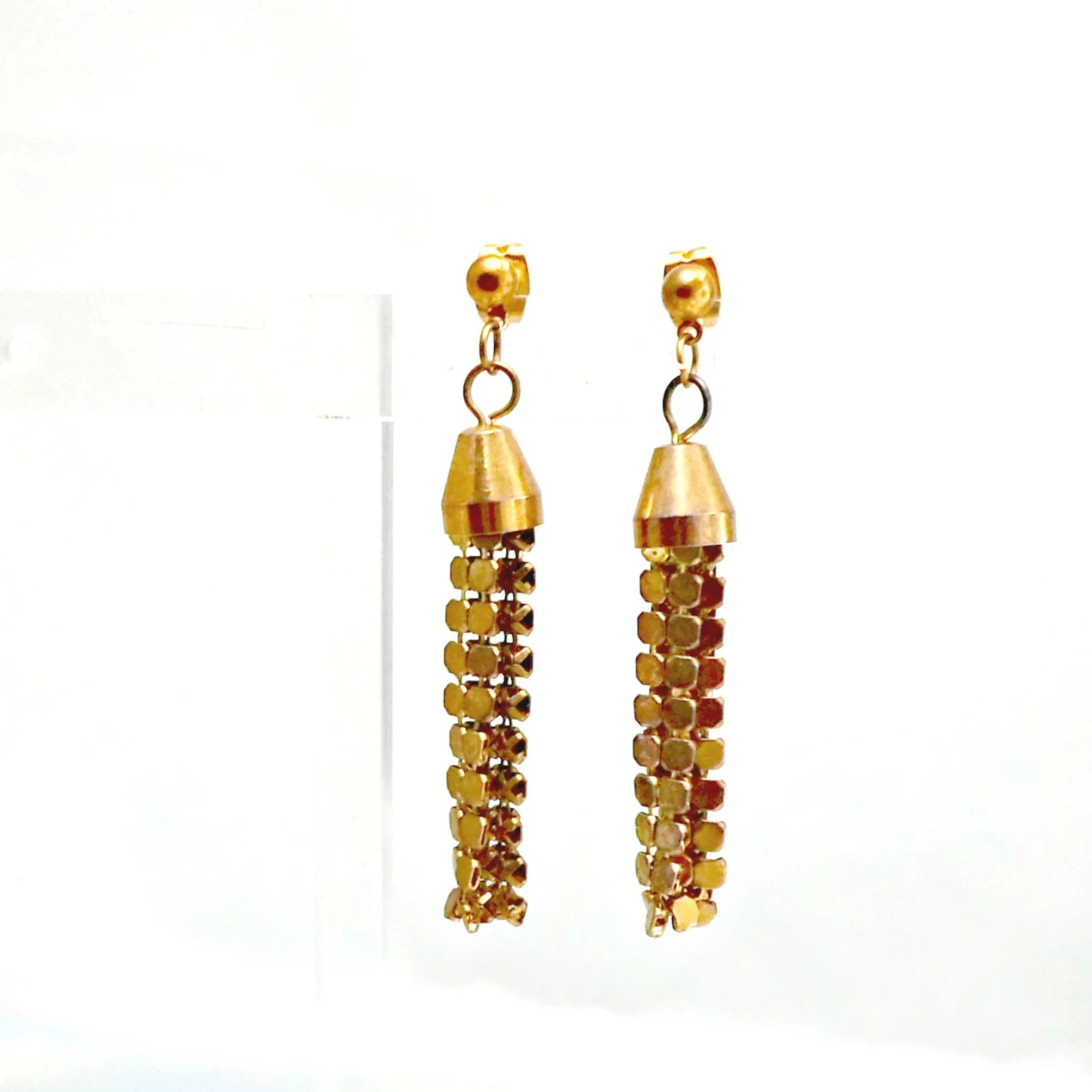 Earrings Mesh Fringe Dangle Bronzetone Pierced - Image 3