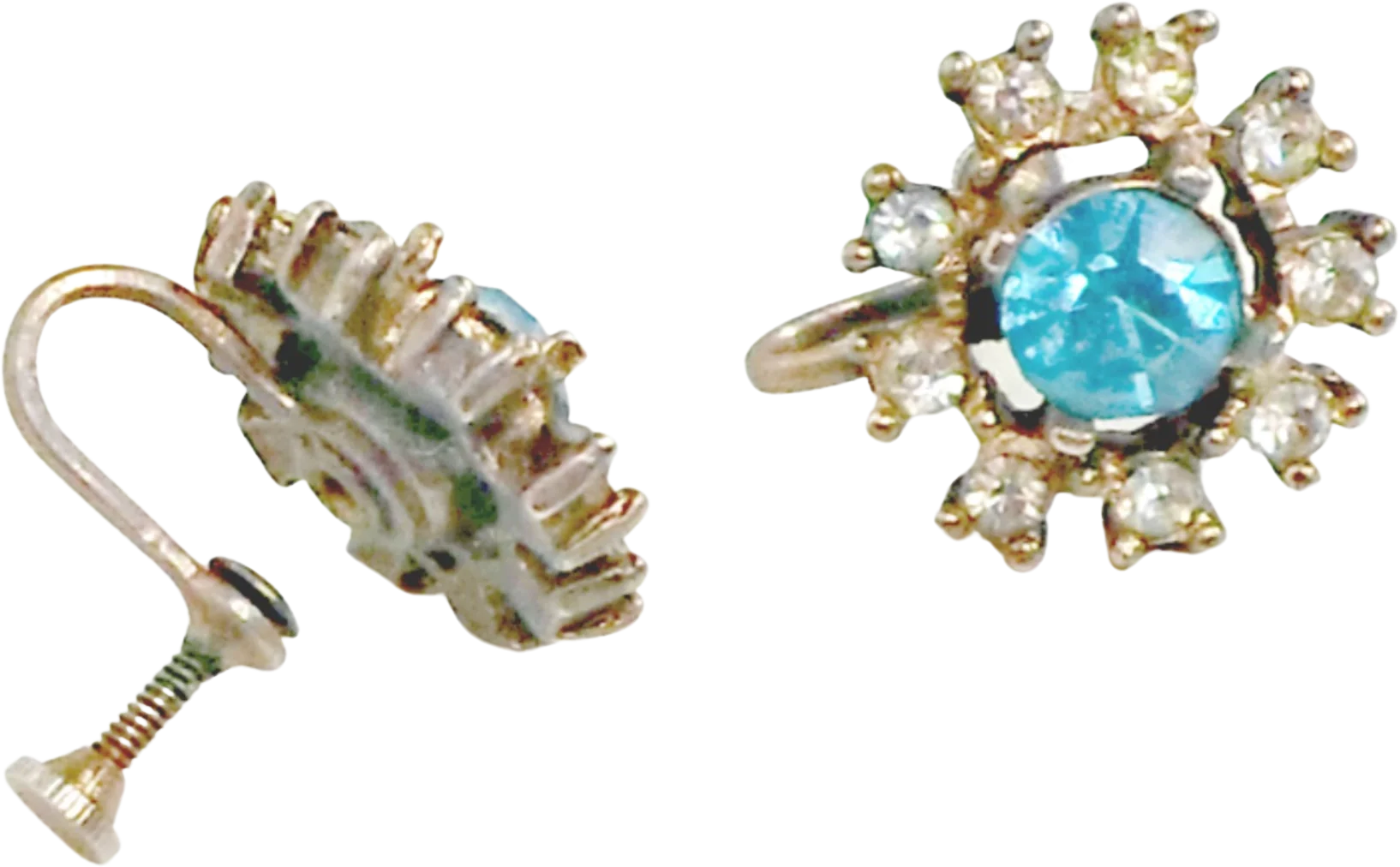 Earrings Peacock Blue Screwback Rhinestones - Image 2