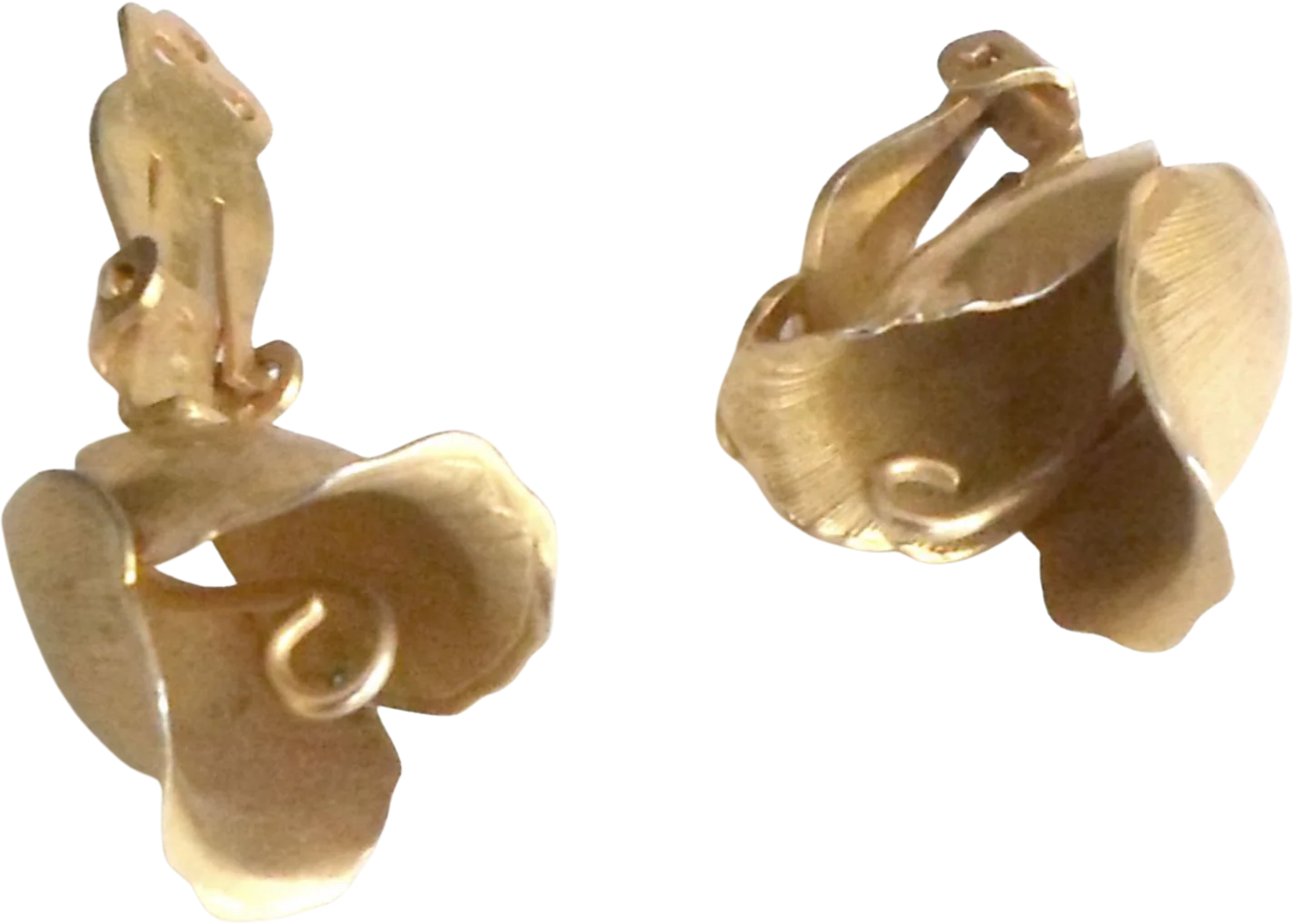Earrings Satin Goldtone Flower Bloom Clip On - Image 2