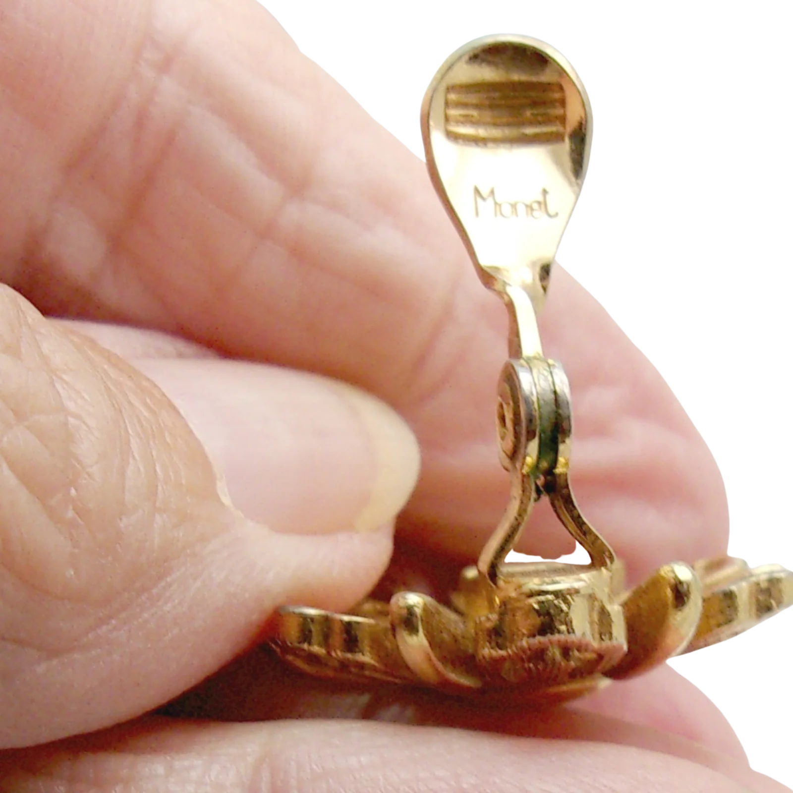Earrings Spiky Flower Goldtone Clip On Signed By Monet - Image 2