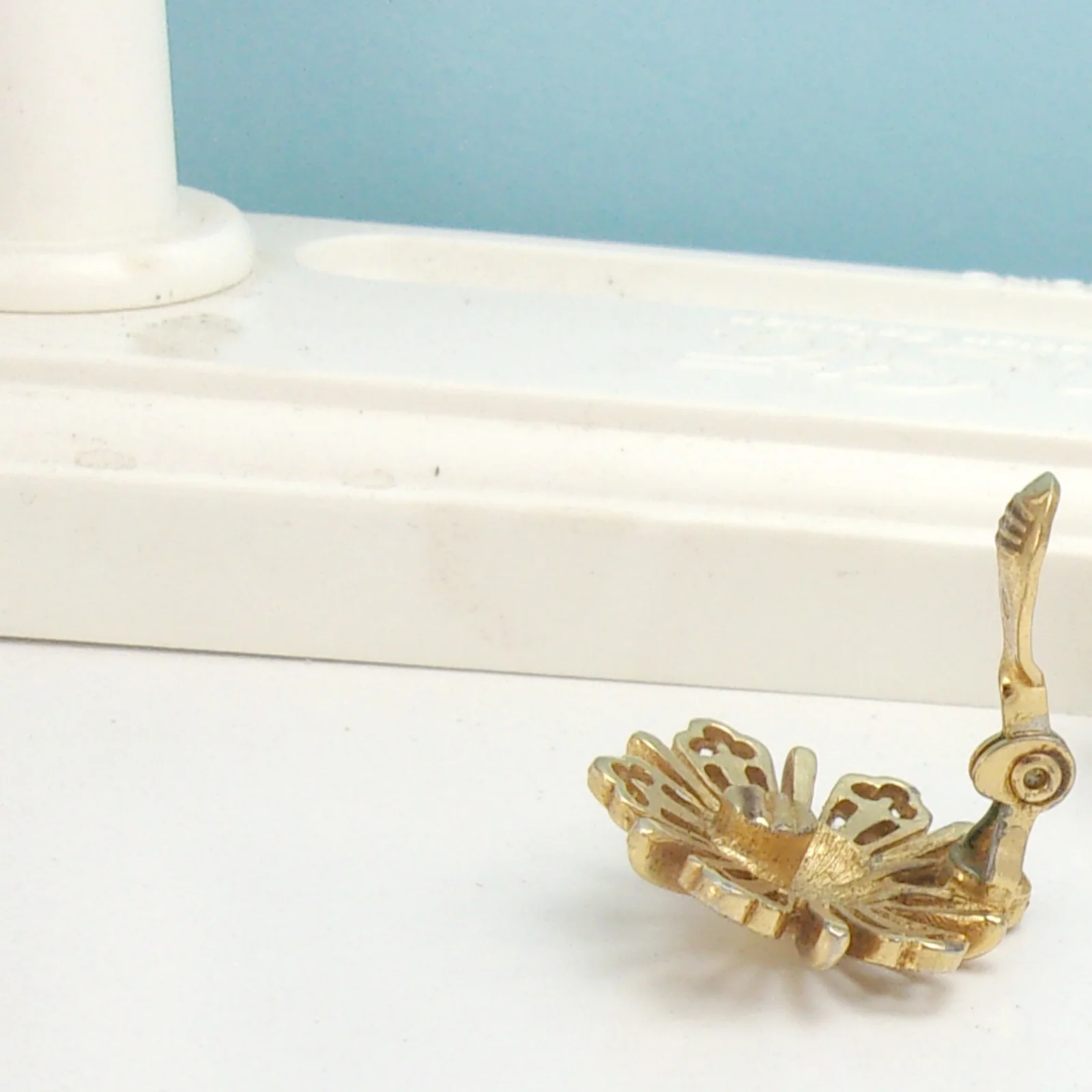 Earrings Spiky Flower Goldtone Clip On Signed By Monet - Image 4