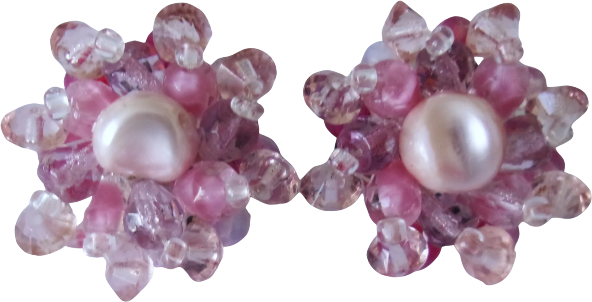 Earrings West Germany Pink Cluster Clip On - Image 3