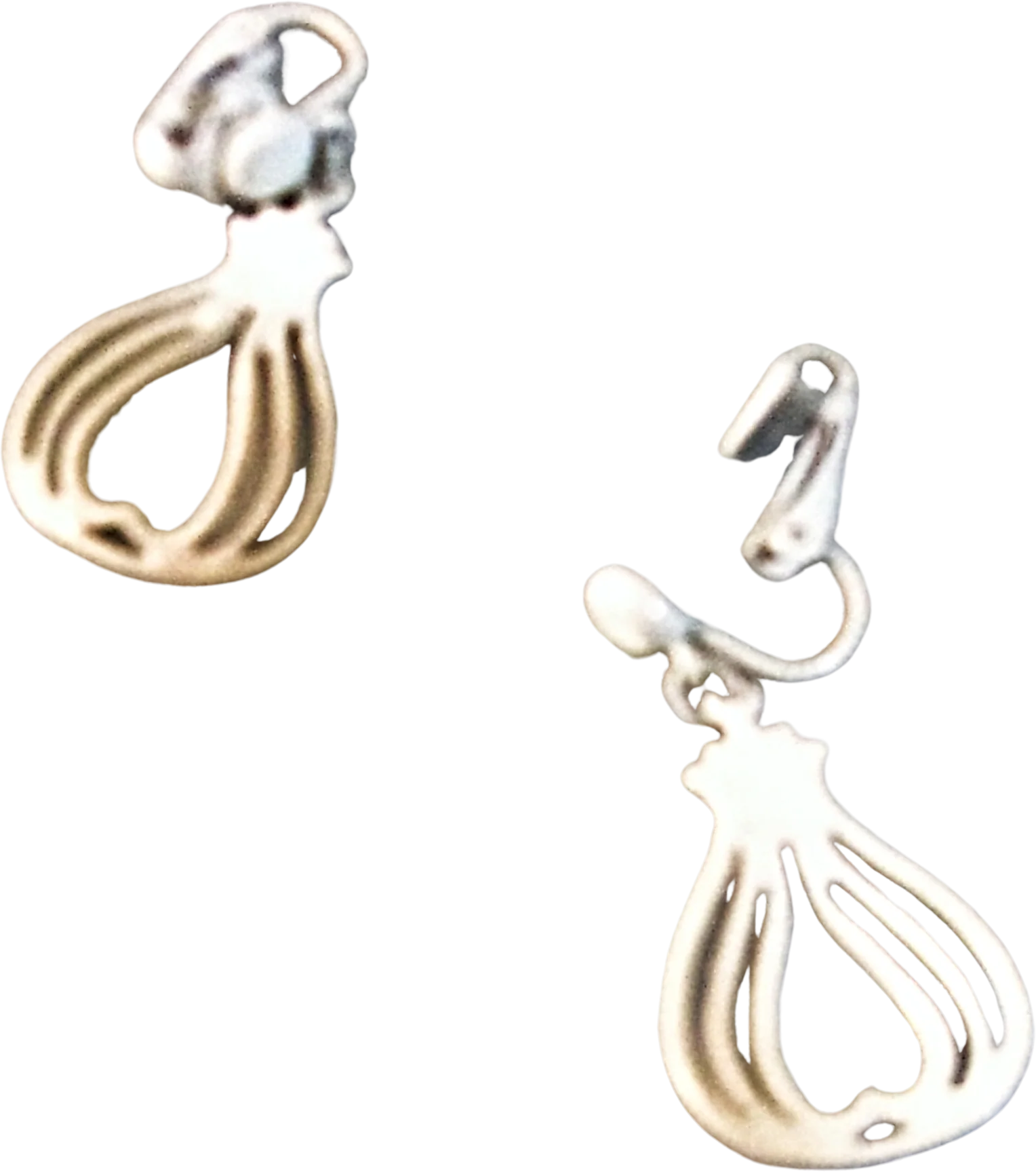 Earrings White Enamel Open Balloon Shape Clip On - Image 2