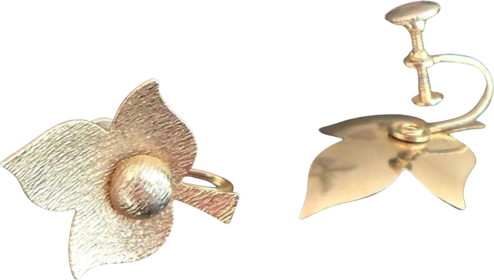Earrngs Textured Leaf Goldtone Screw Back - Image 2