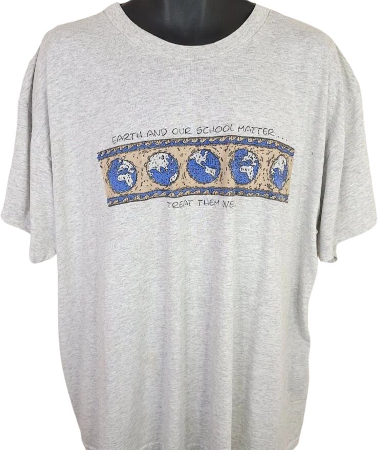 Earth Day T-Shirt Vintage 90s Earth and School Matter Treat Them Well Made In Usa Mens Size 2xl