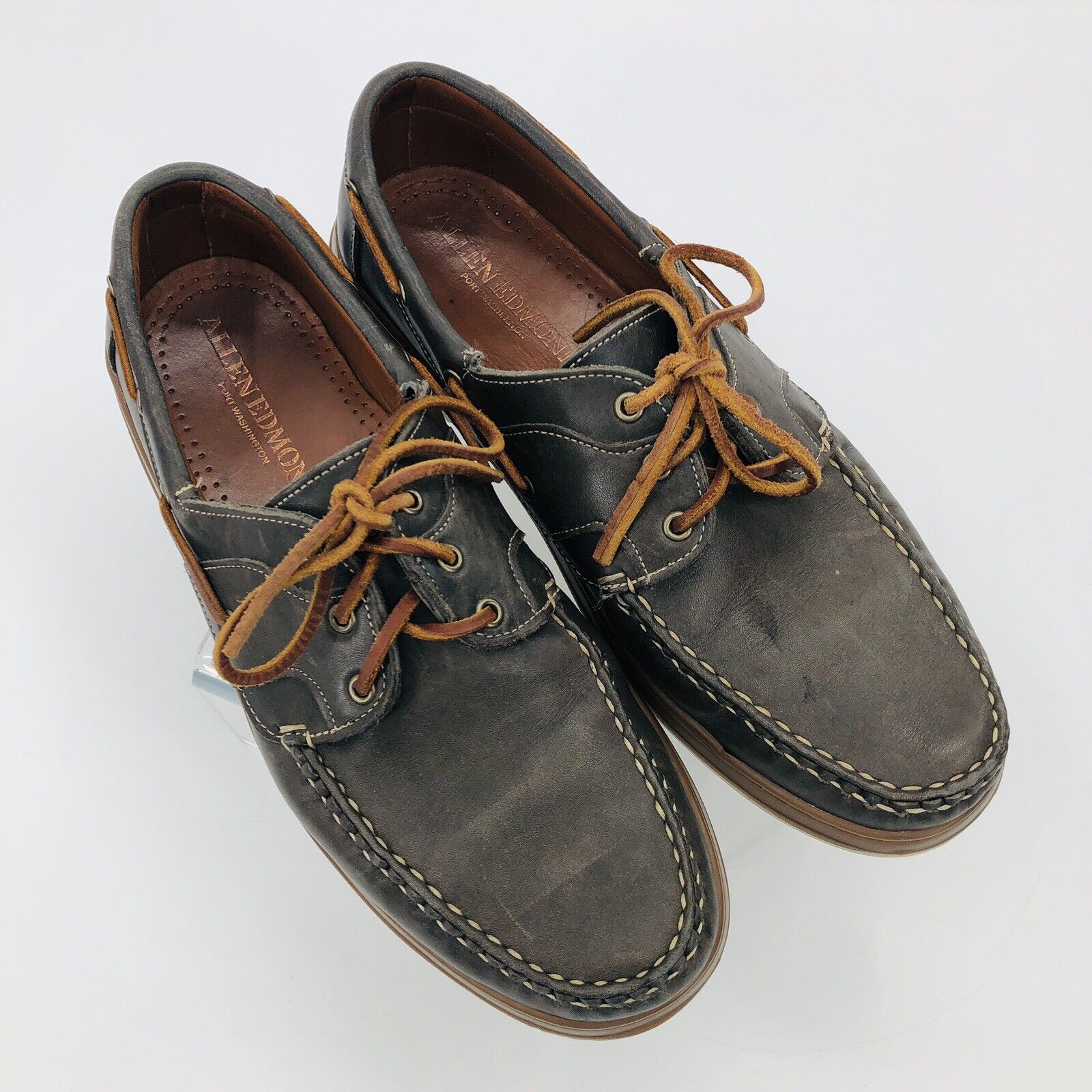 Eastport Gray Leather Boat Shoes Mens 12 D Lace Up Loafers by Allen Edmonds - Image 3