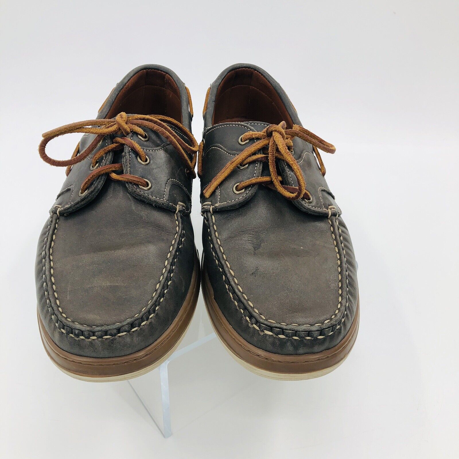 Eastport Gray Leather Boat Shoes Mens 12 D Lace Up Loafers by Allen Edmonds - Image 4