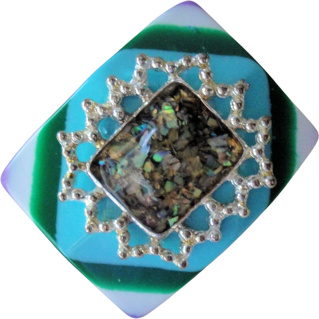 Easy To Wear Enamel Abstract Brooch In Silver Tone Metal Frame Upcycled with Colorful Back and Magnetic Back Clasp, Bonus Scarf Included