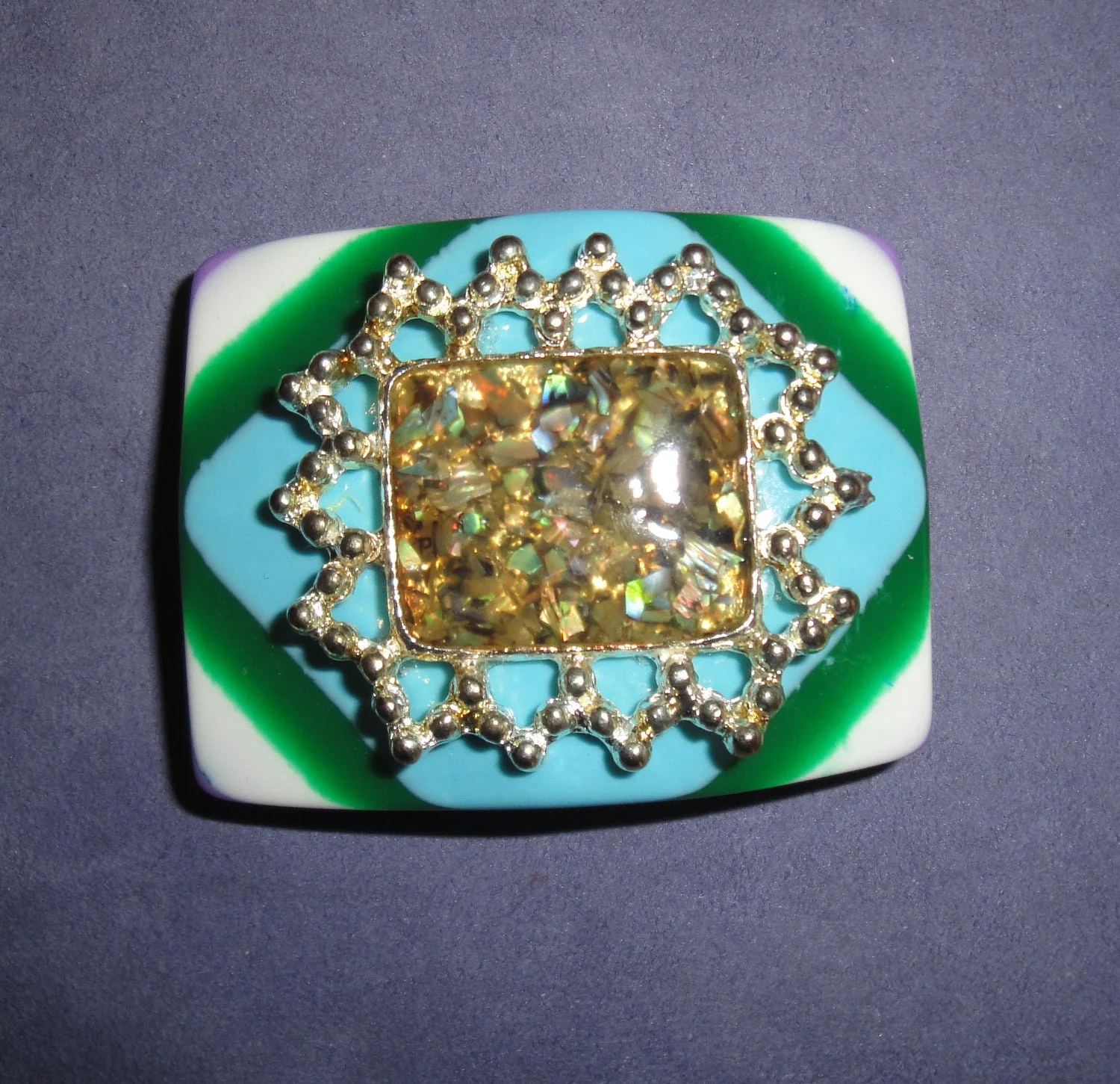 Easy To Wear Enamel Abstract Brooch In Silver Tone Metal Frame Upcycled with Colorful Back and Magnetic Back Clasp, Bonus Scarf Included - Image 3