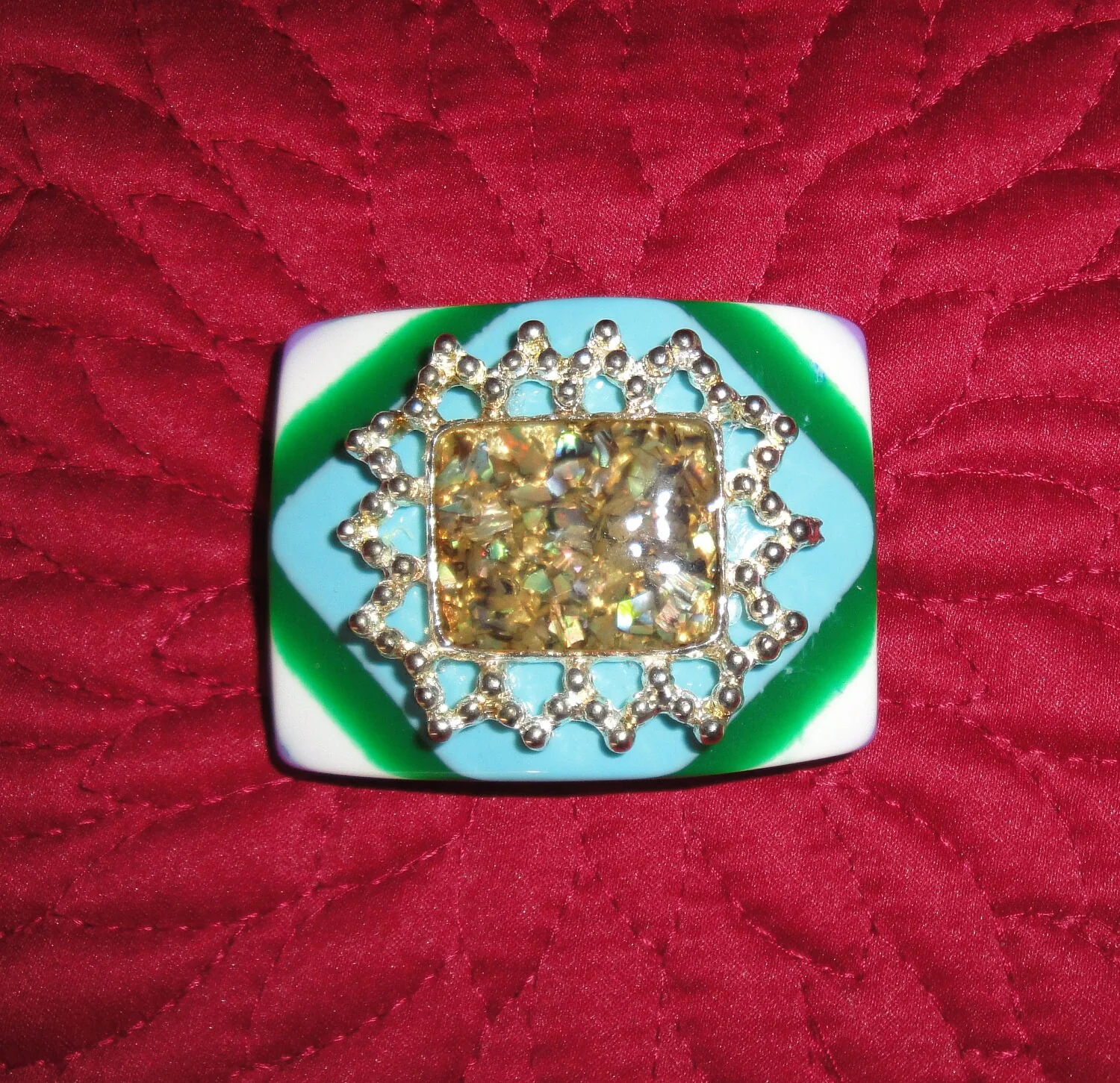 Easy To Wear Enamel Abstract Brooch In Silver Tone Metal Frame Upcycled with Colorful Back and Magnetic Back Clasp, Bonus Scarf Included - Image 8