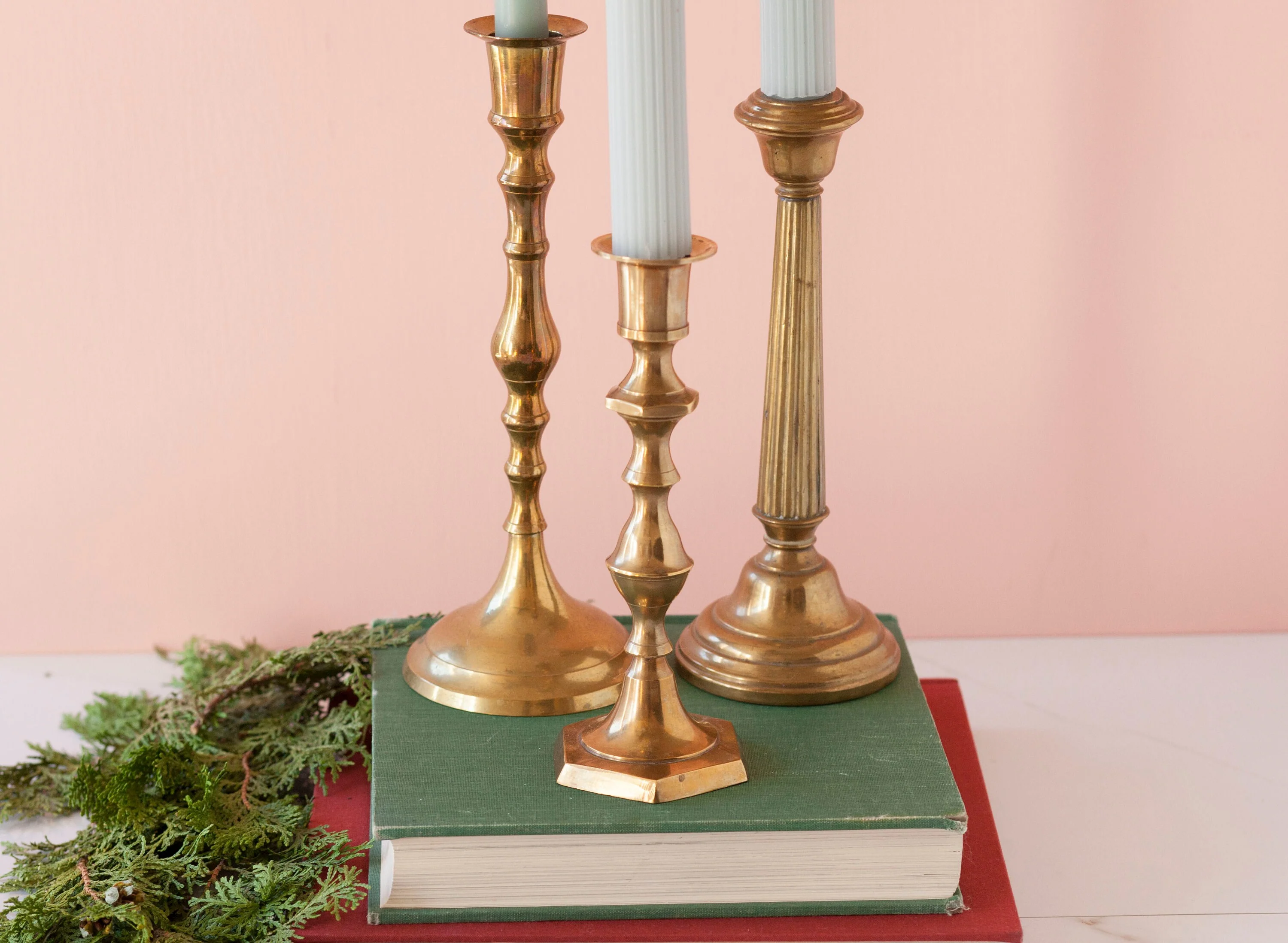 Eclectic Brass Candlesticks Set of Three Trio of Mismatched Brass Candle Holders - Image 2